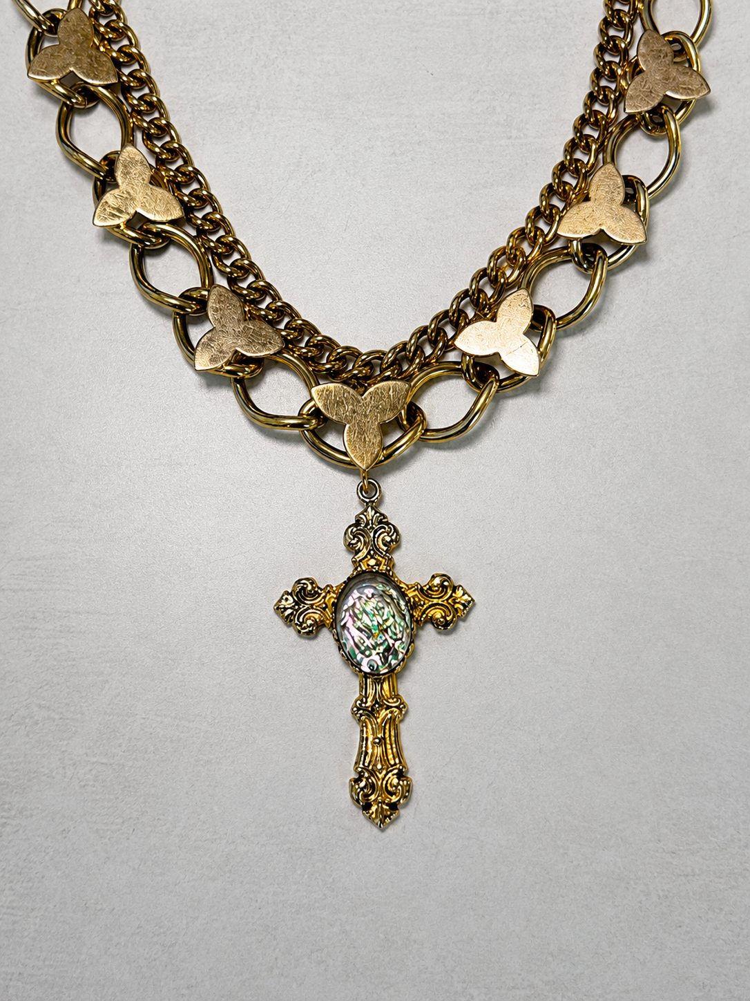 Abalone Cross Flower Chain Choker