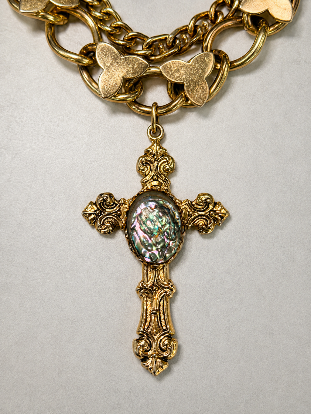 Abalone Cross Flower Chain Choker
