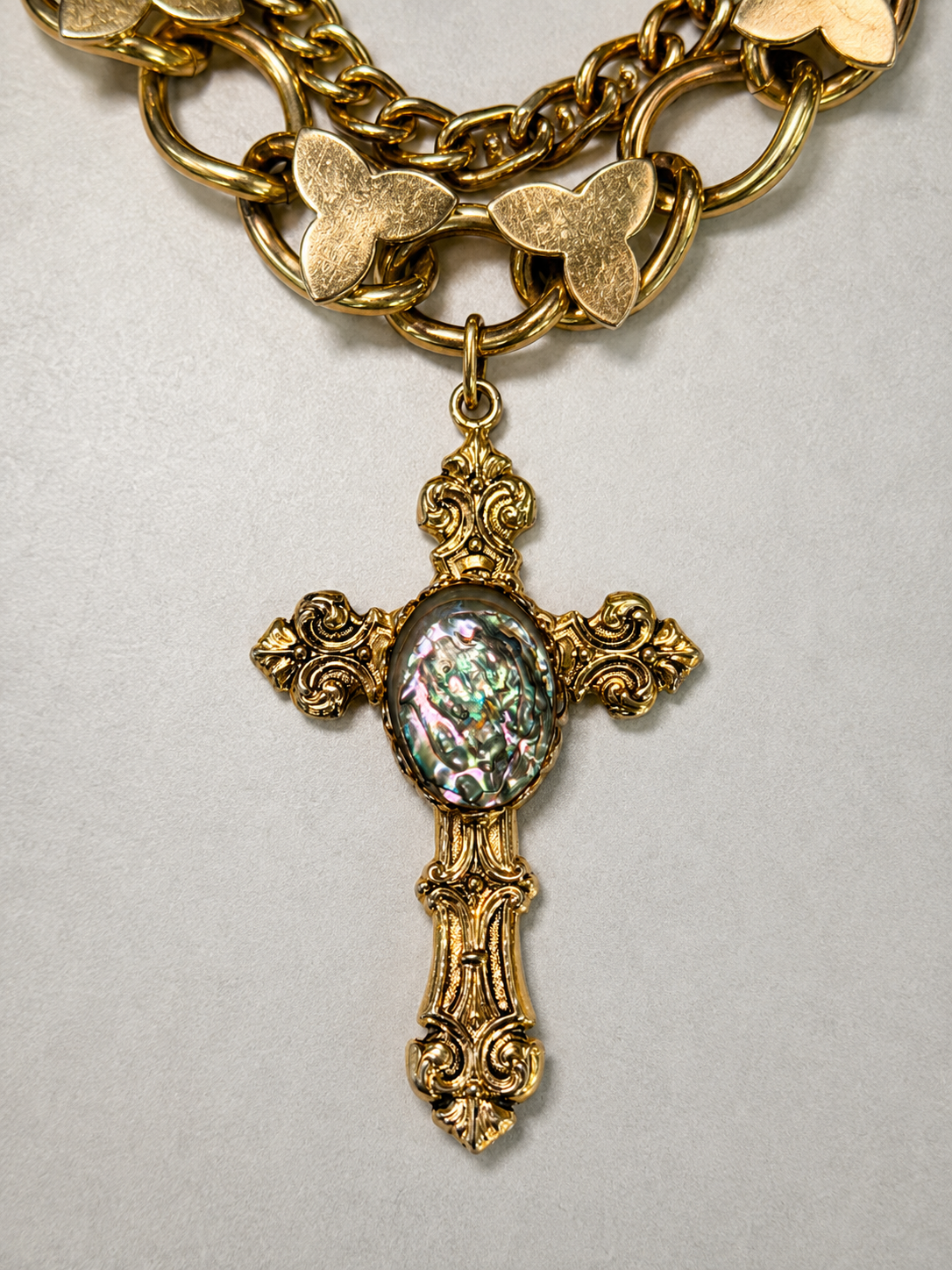 Abalone Cross Flower Chain Choker