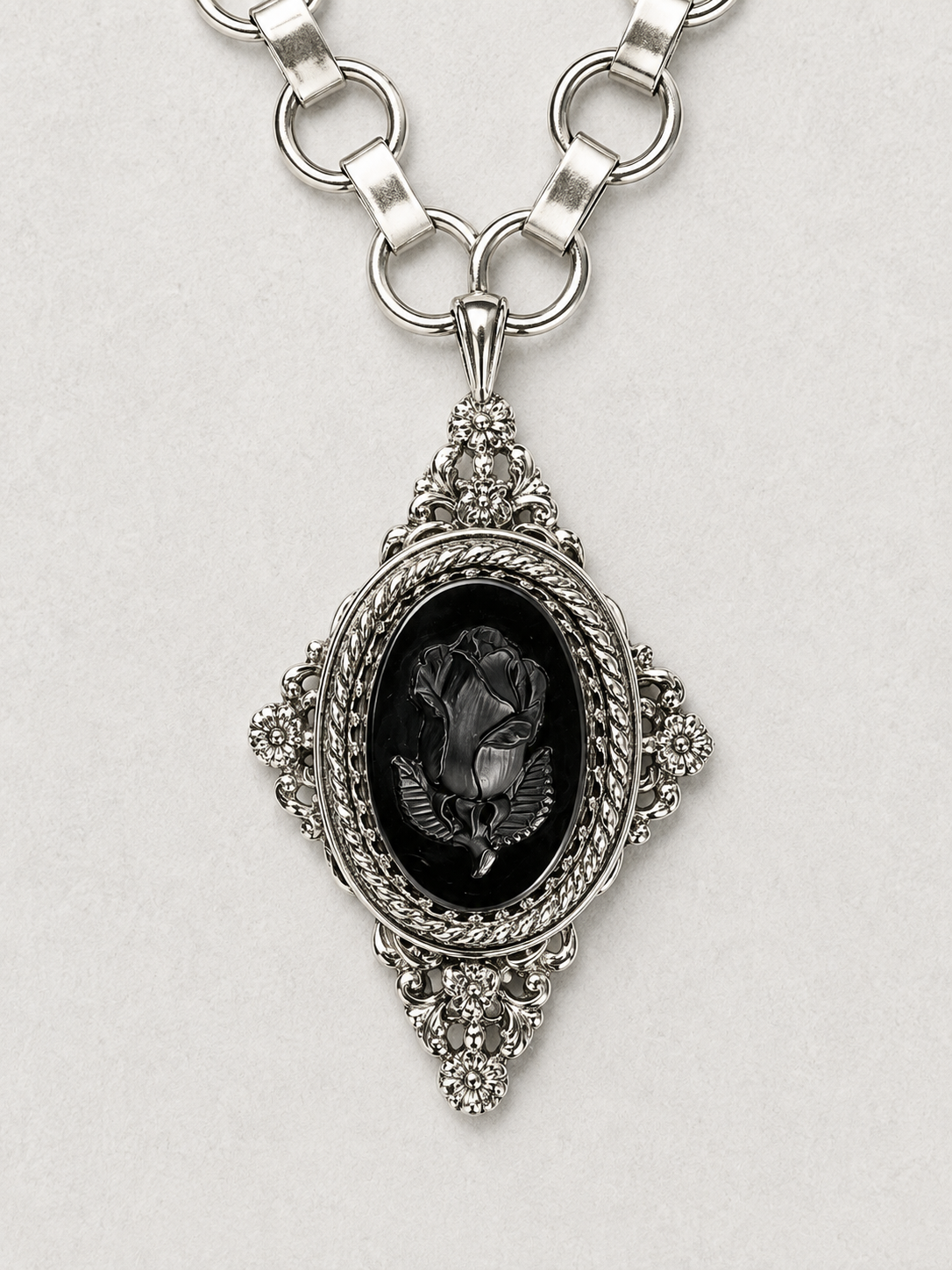Archive Chain No. 004 — Whiting & Davis Black Rose Cameo Pendant