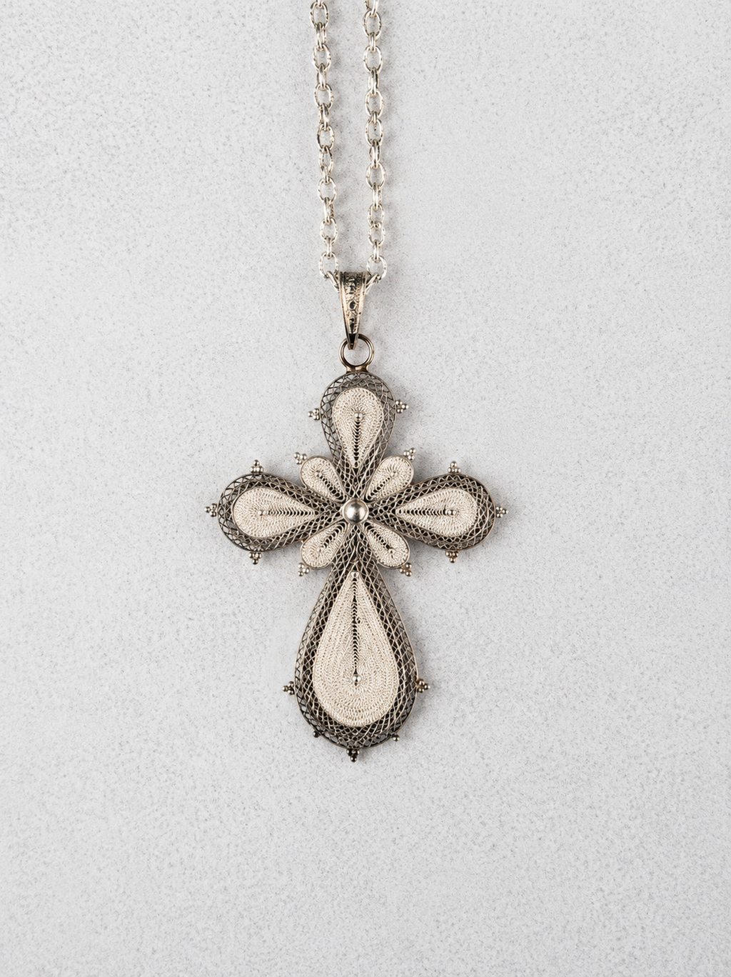 Large Silver Filigree Cross Necklace
