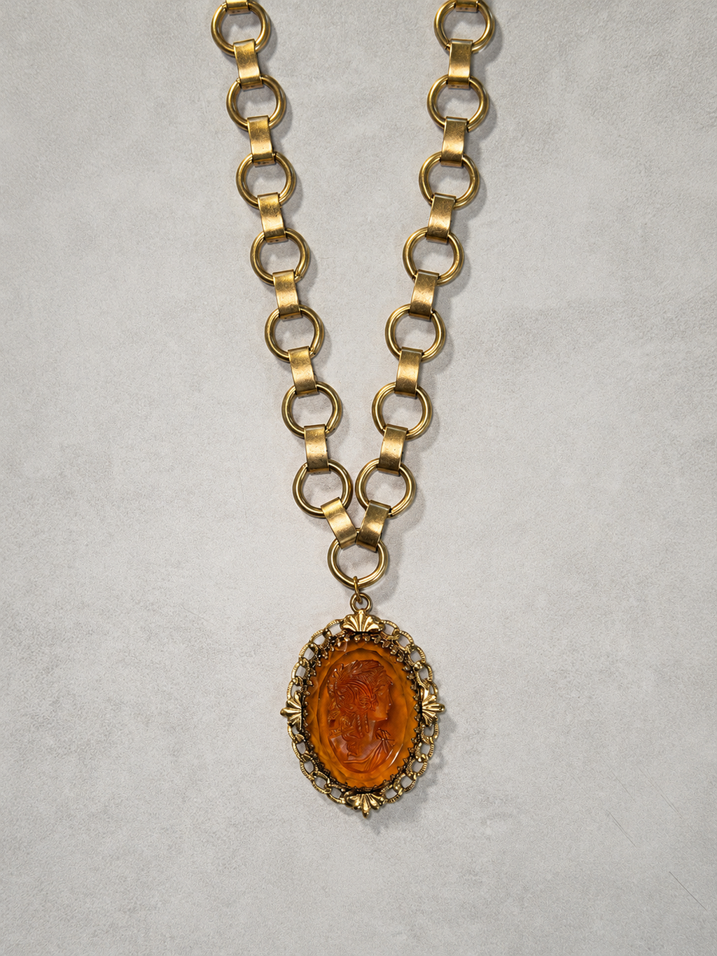 Archive Chain No. 006 — Whiting & Davis Amber Glass Cameo