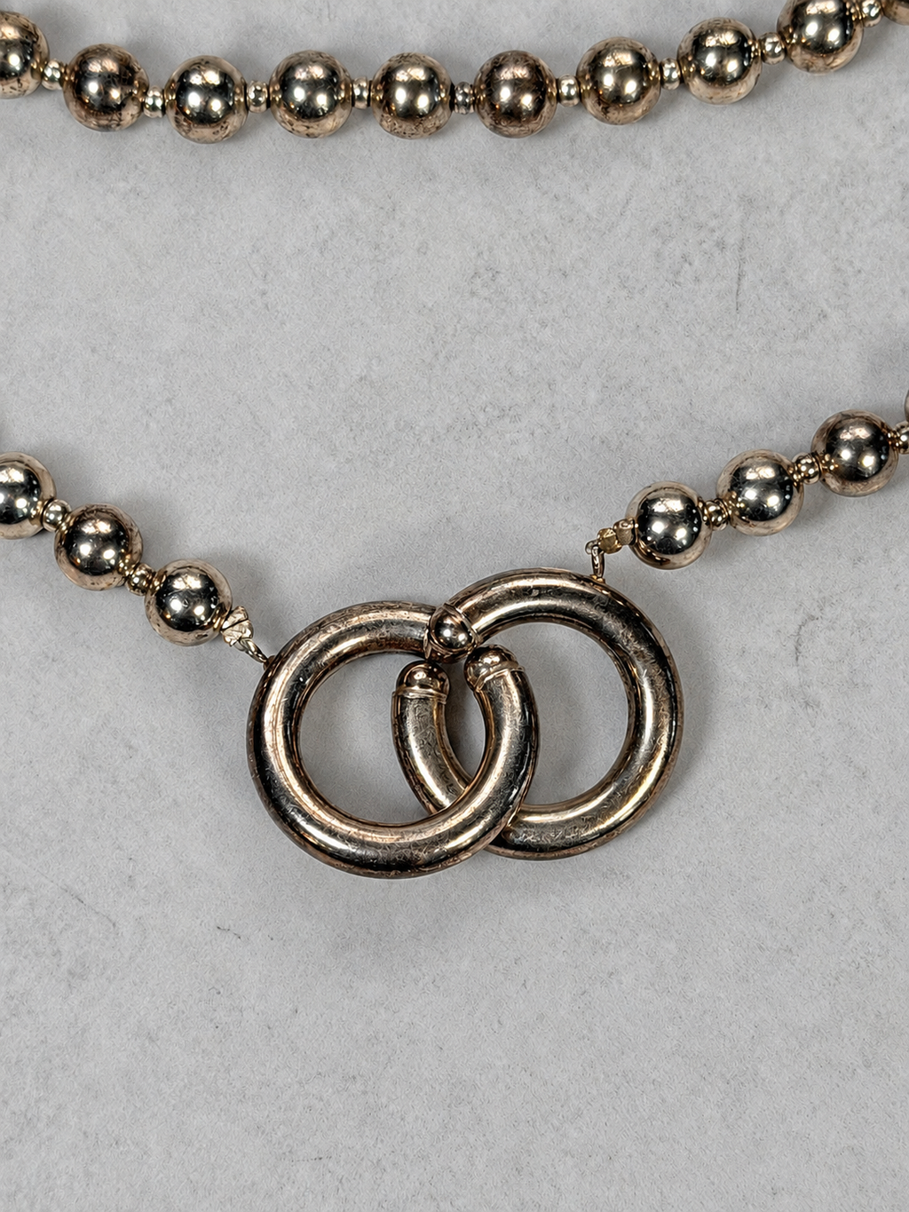 Long Silver Bead Multi-Strand Necklace