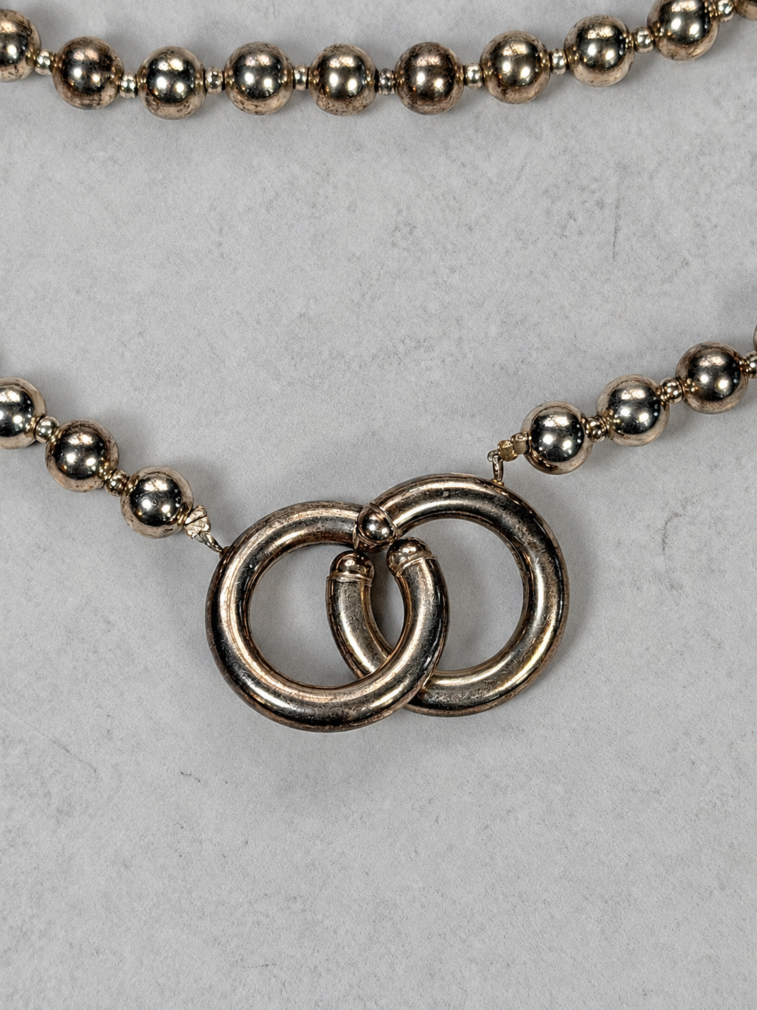 Long Silver Bead Multi-Strand Necklace