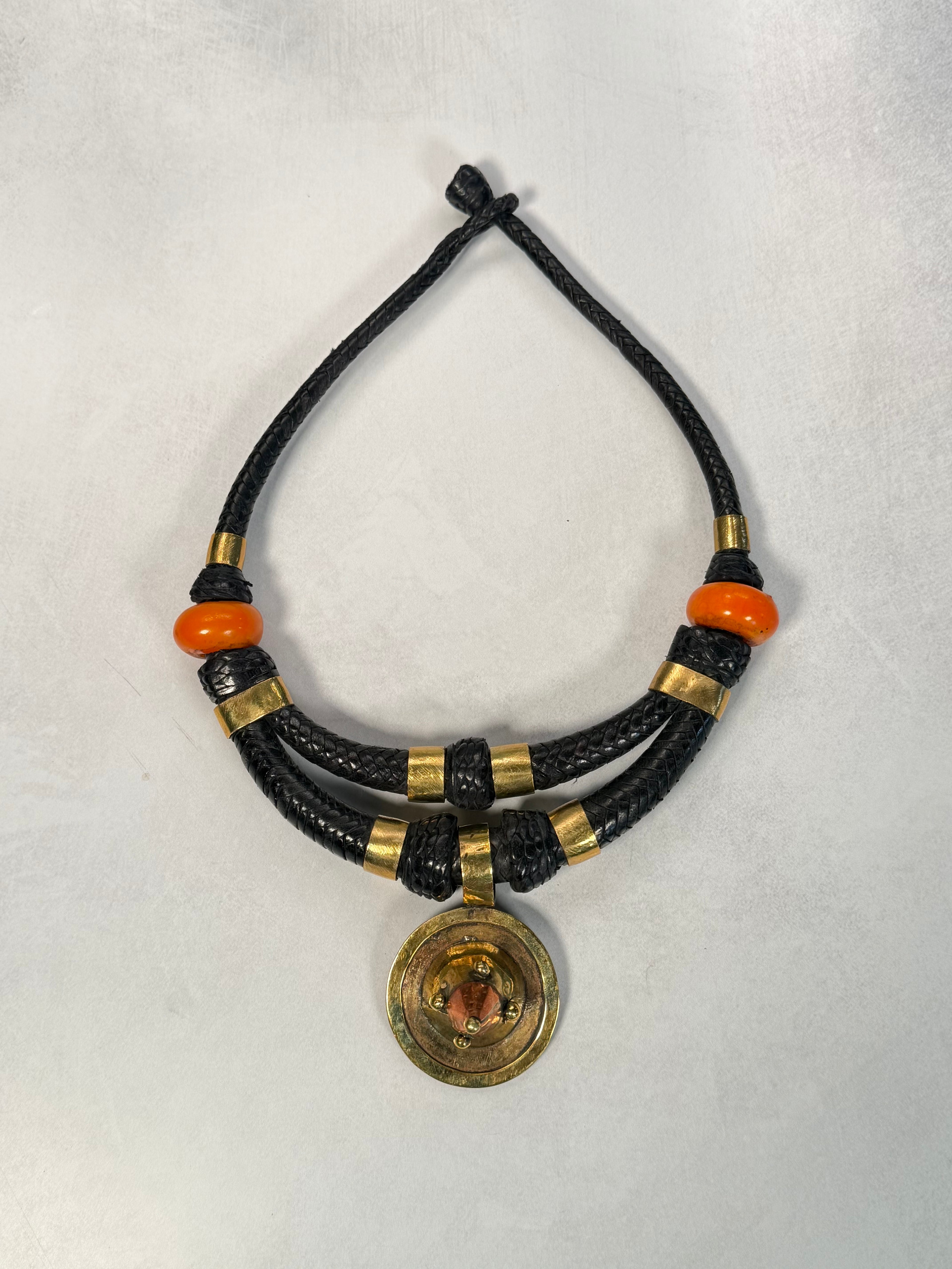Malian Braided Leather & Brass Necklace