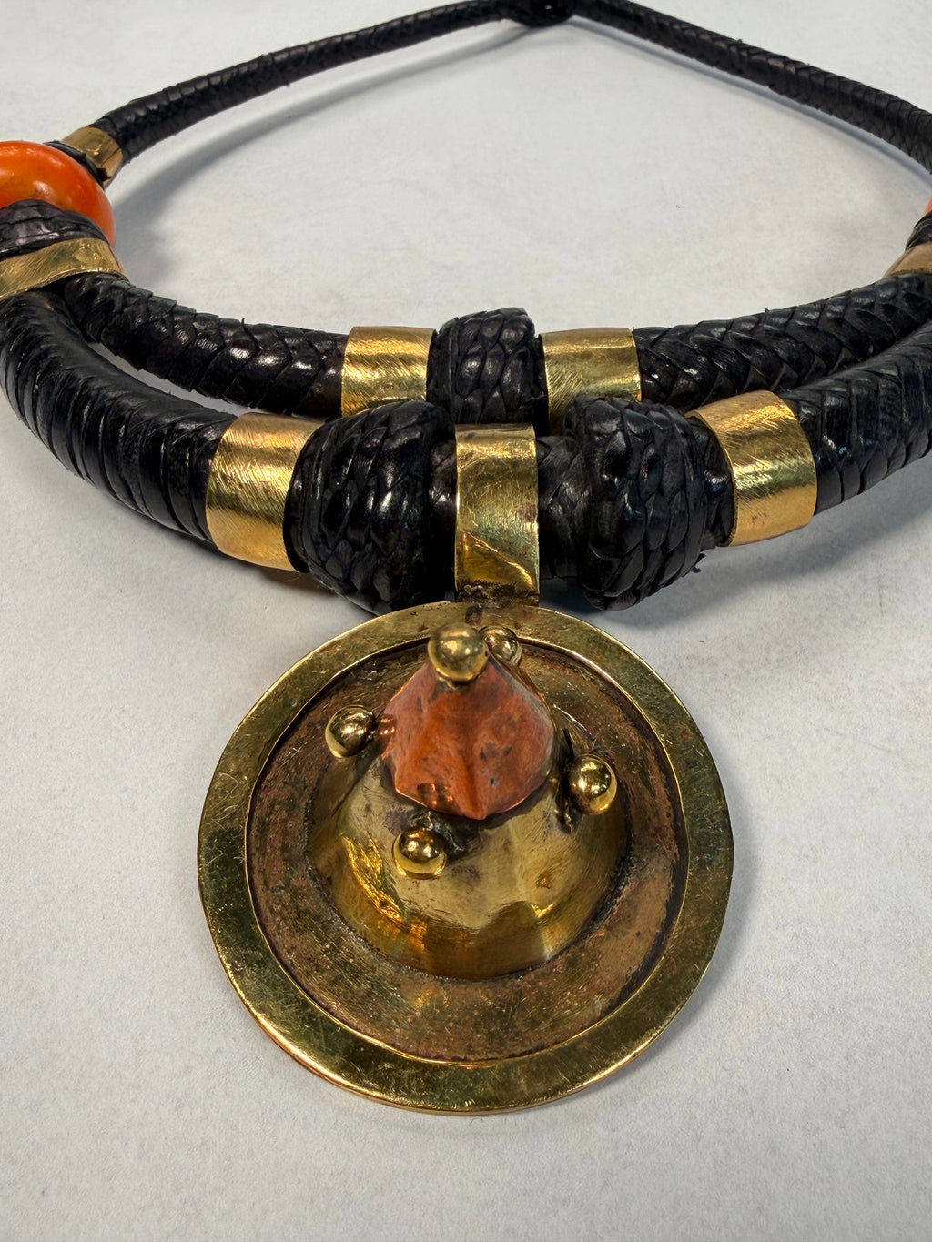 Malian Braided Leather & Brass Necklace