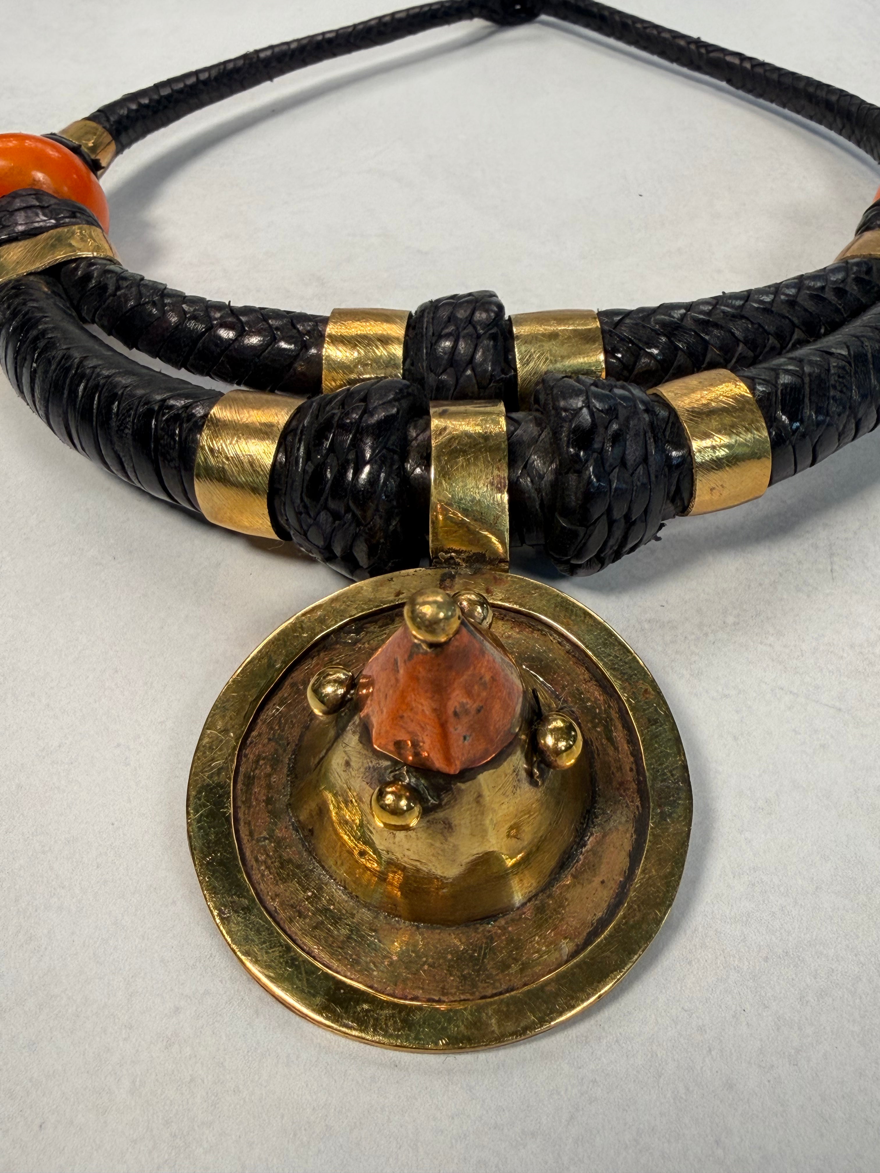 Malian Braided Leather & Brass Necklace