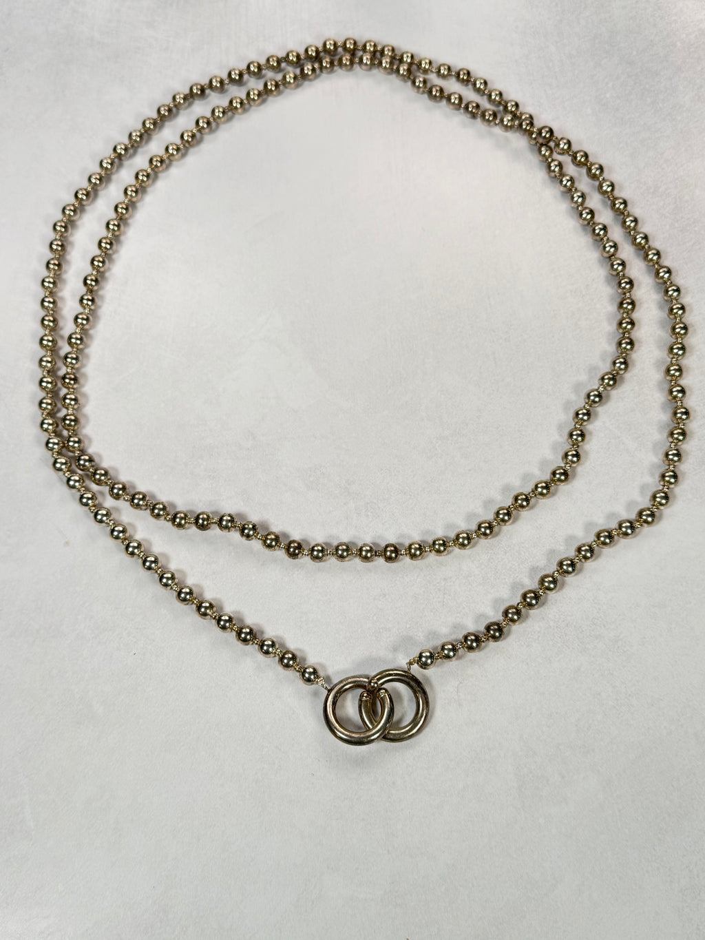 Long Silver Bead Multi-Strand Necklace