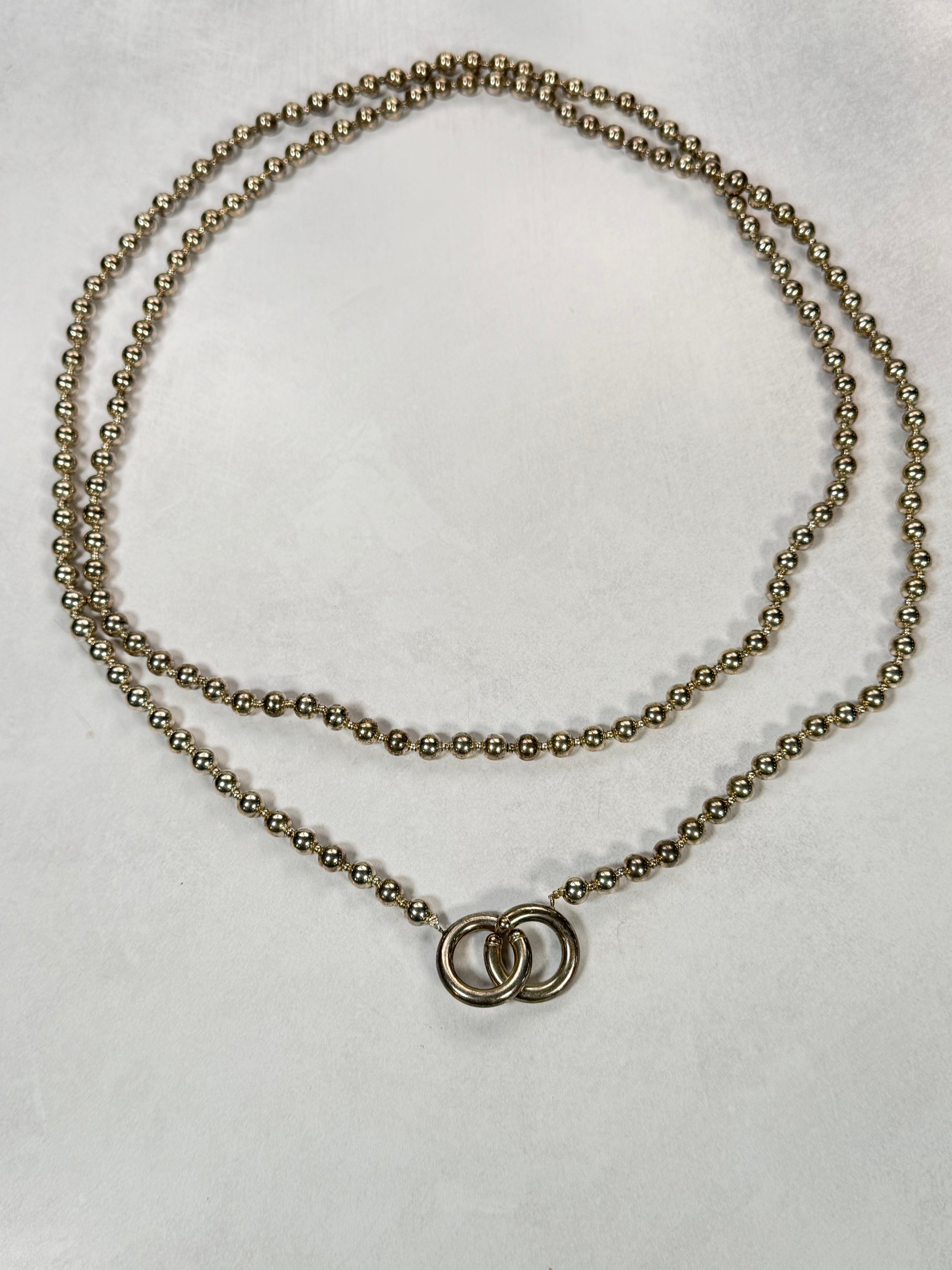 Long Silver Bead Multi-Strand Necklace
