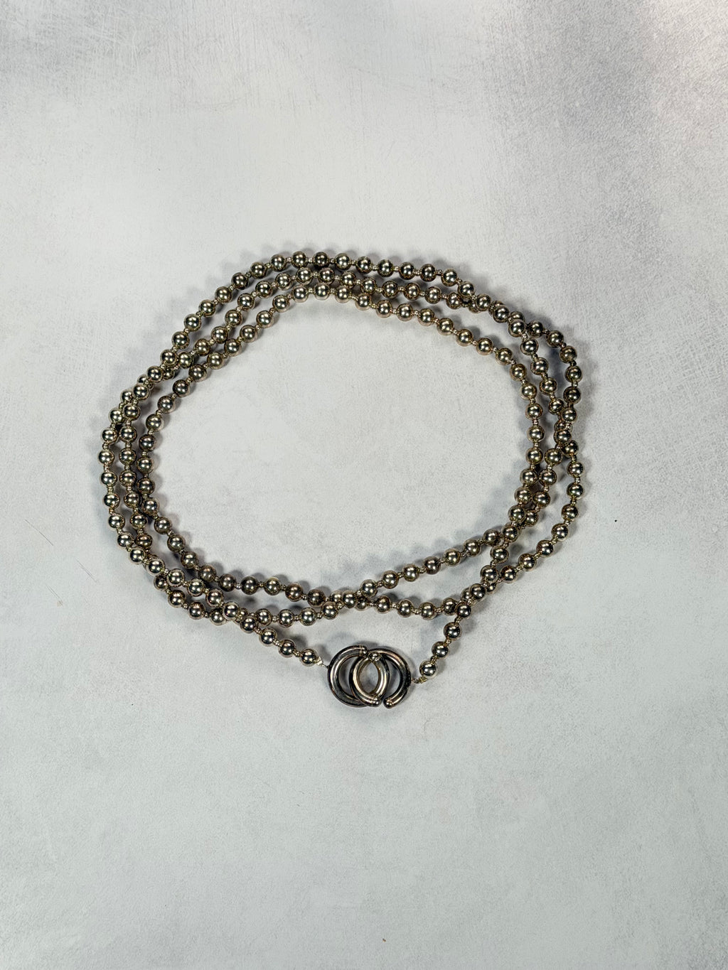 Long Silver Bead Multi-Strand Necklace
