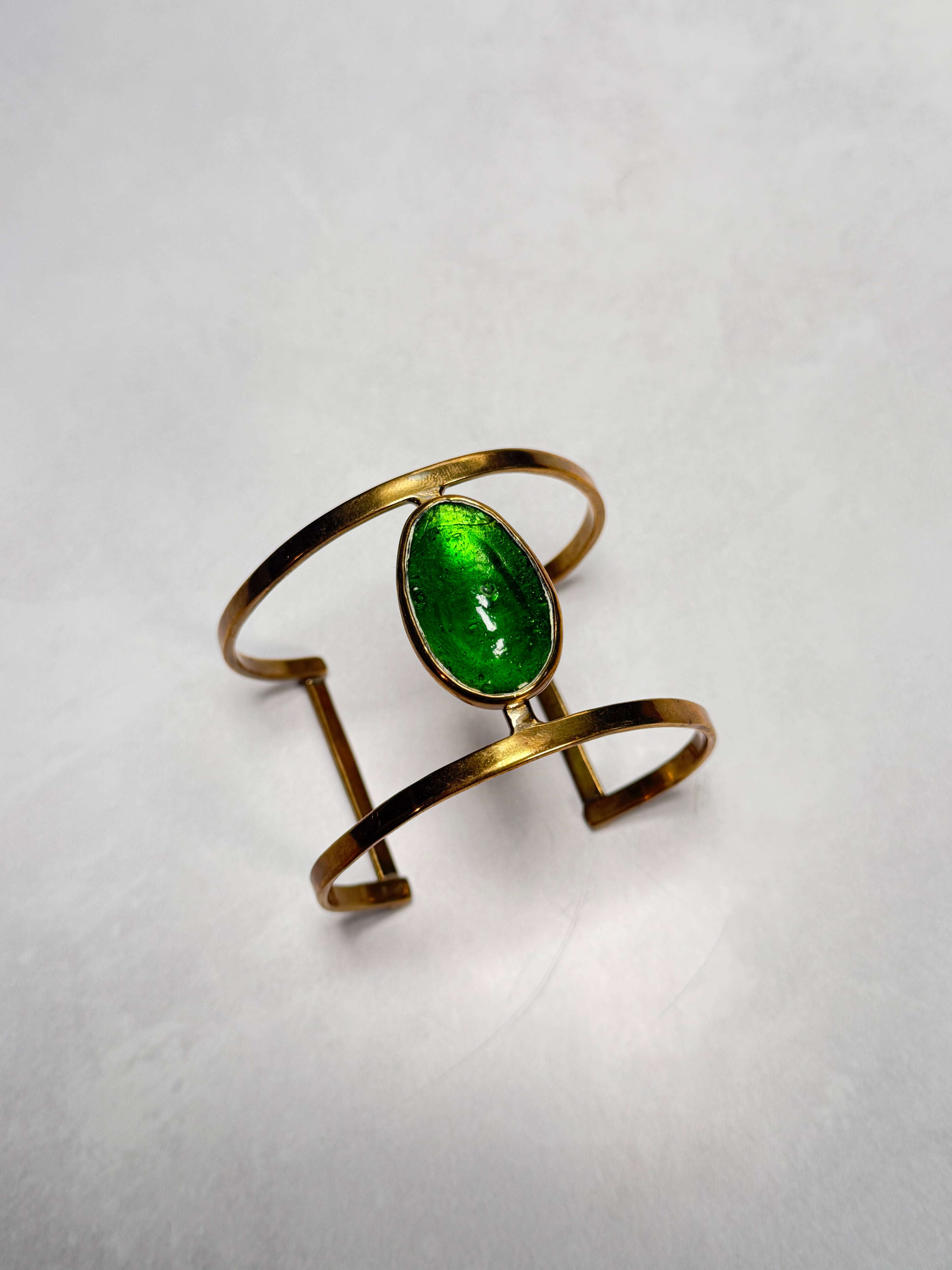Kenyan Green Stone Brass Cuff