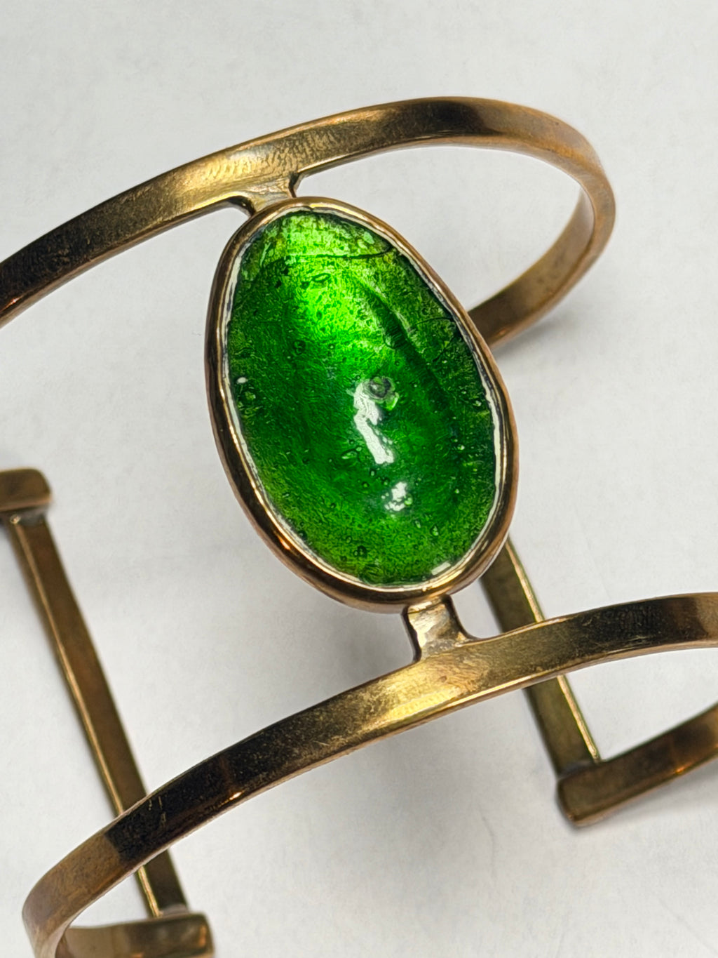 Kenyan Green Stone Brass Cuff