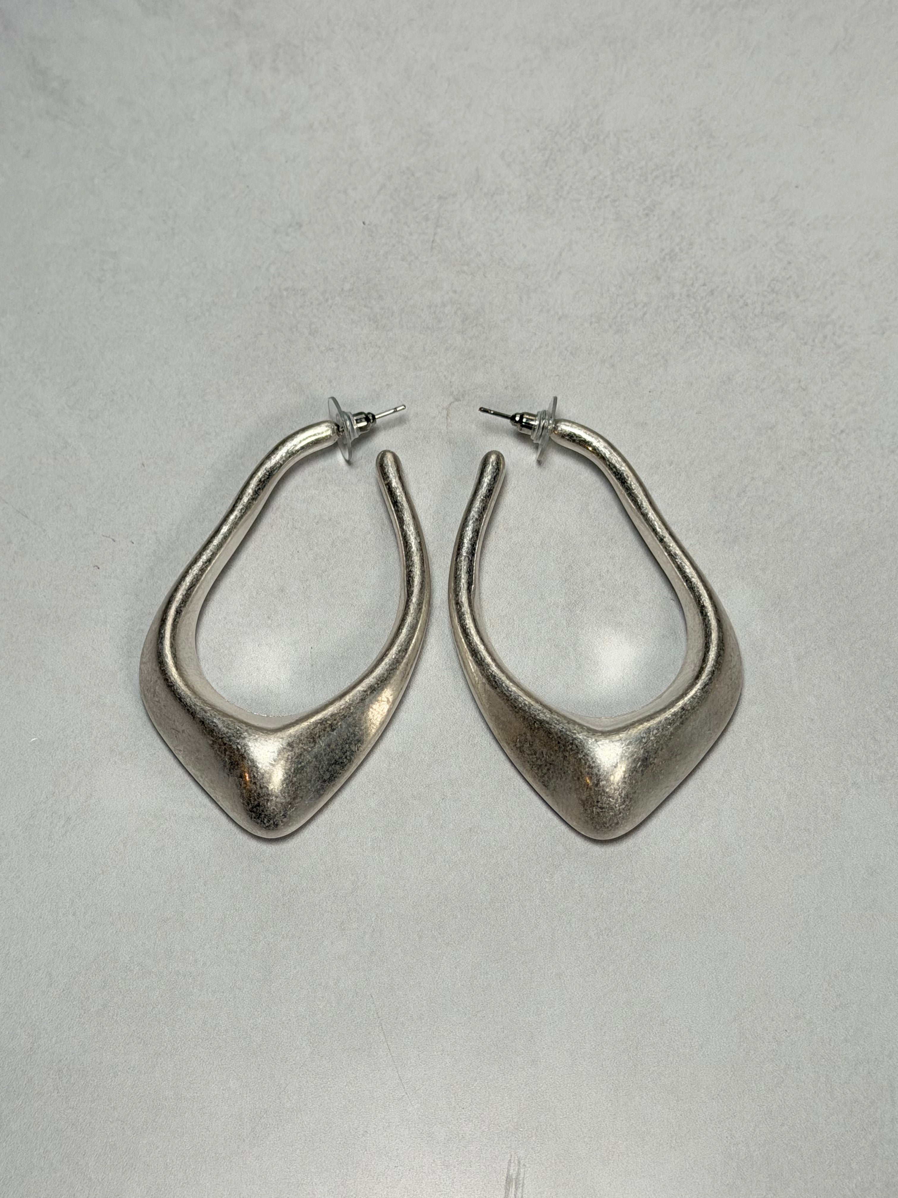 Sculpted Silver Long Hoops