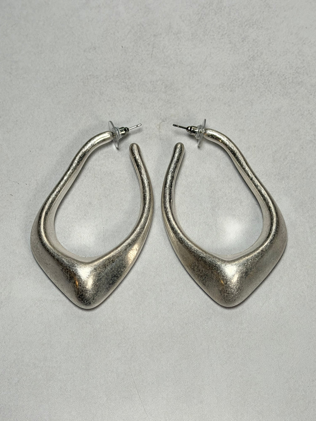 Sculpted Silver Long Hoops
