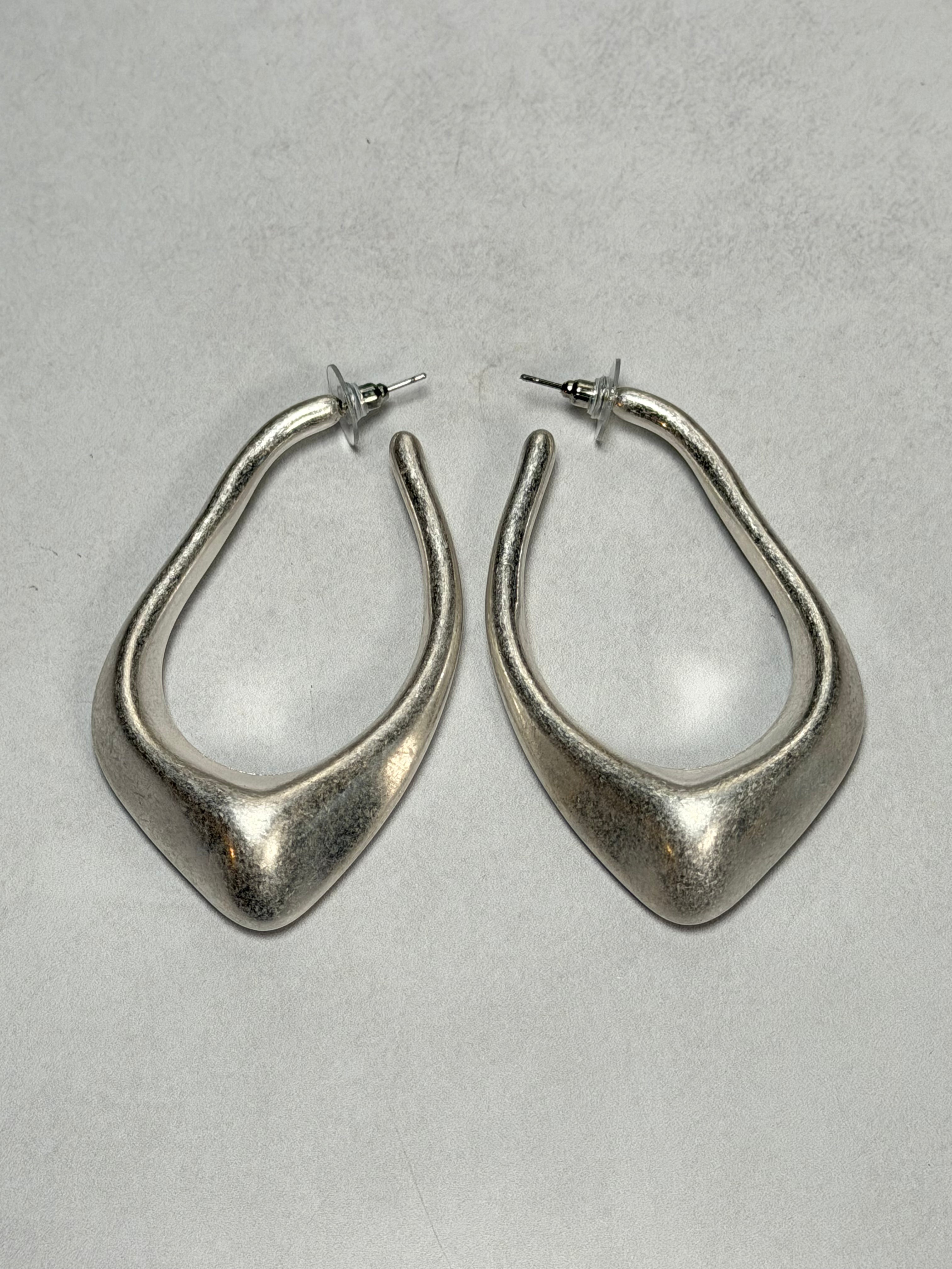 Sculpted Silver Long Hoops