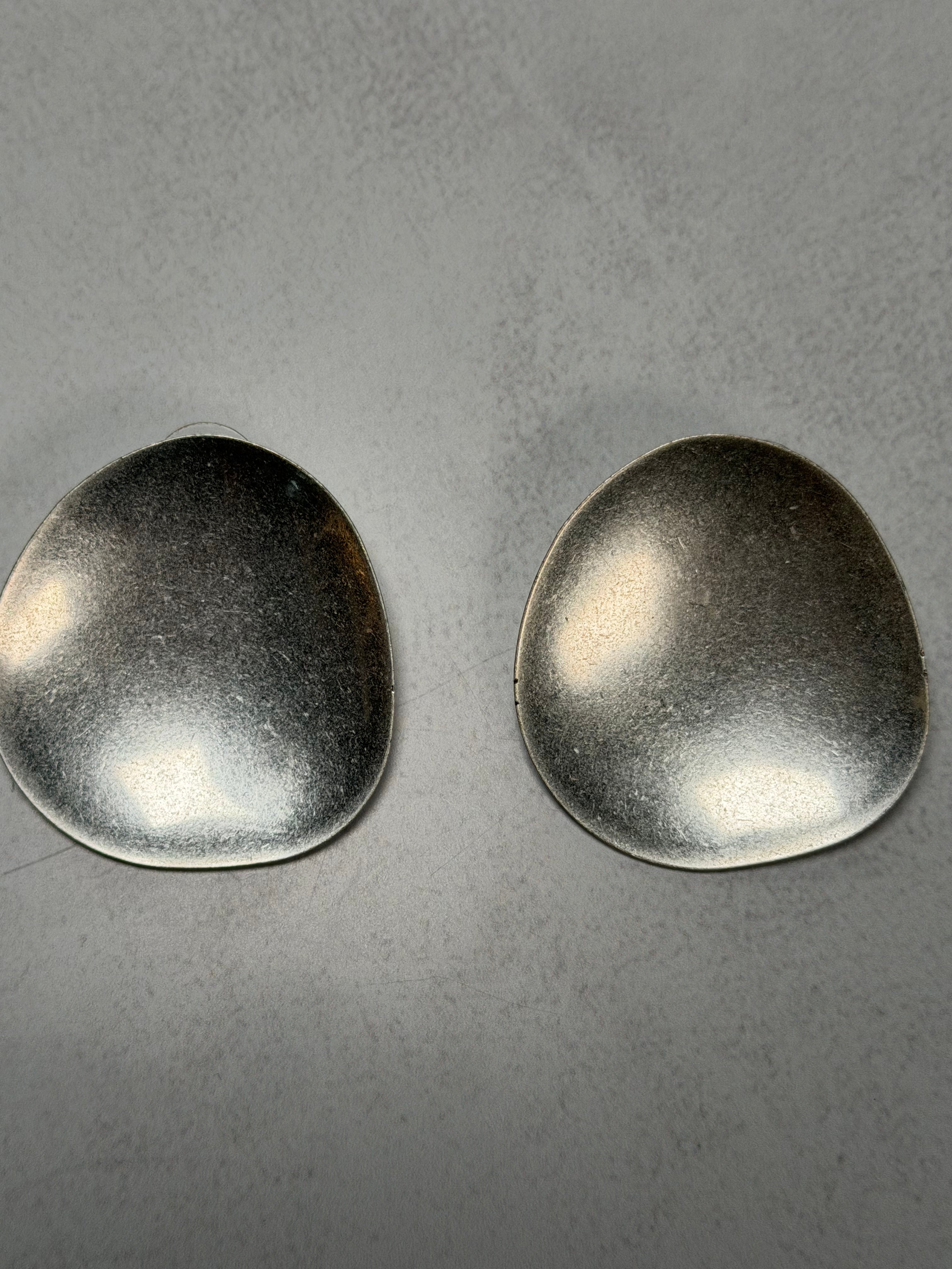 Brushed Silver Disc Earrings