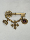 Chatelaine Skeleton Key Maltese Cross Brooch