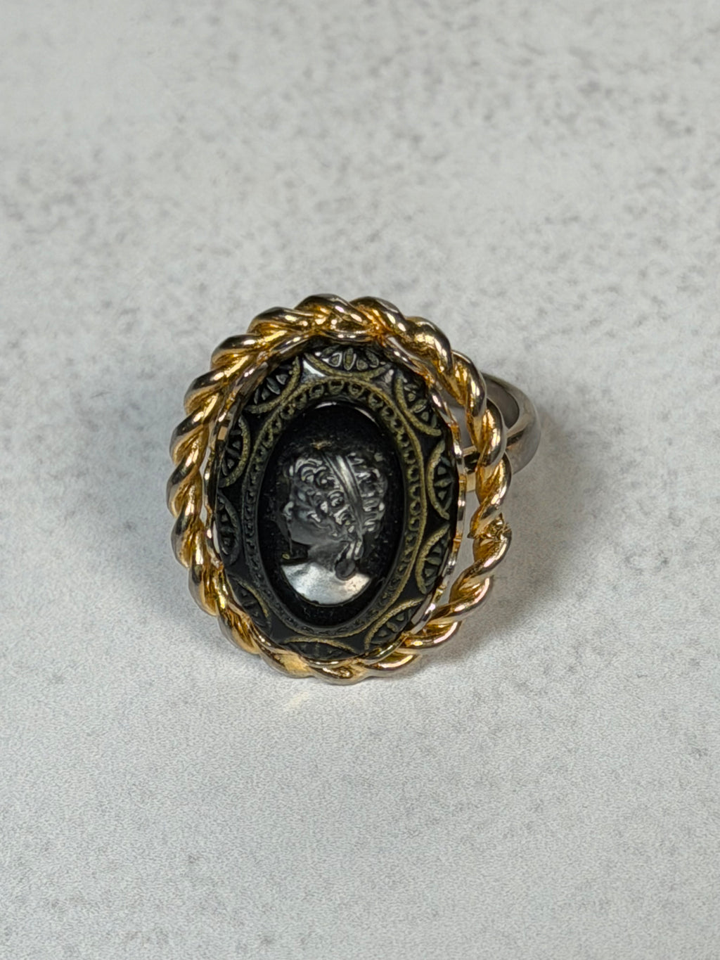 Black Glass Cameo Ring