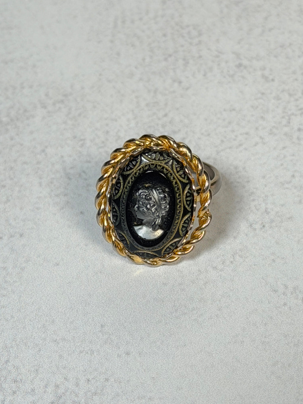 Black Glass Cameo Ring