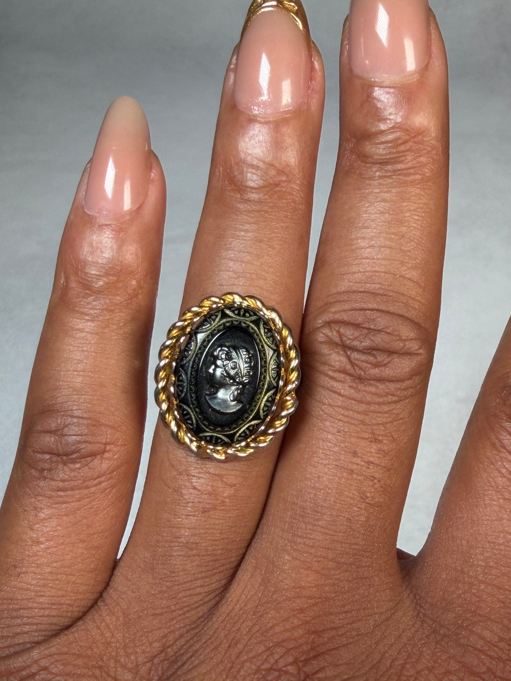 Black Glass Cameo Ring