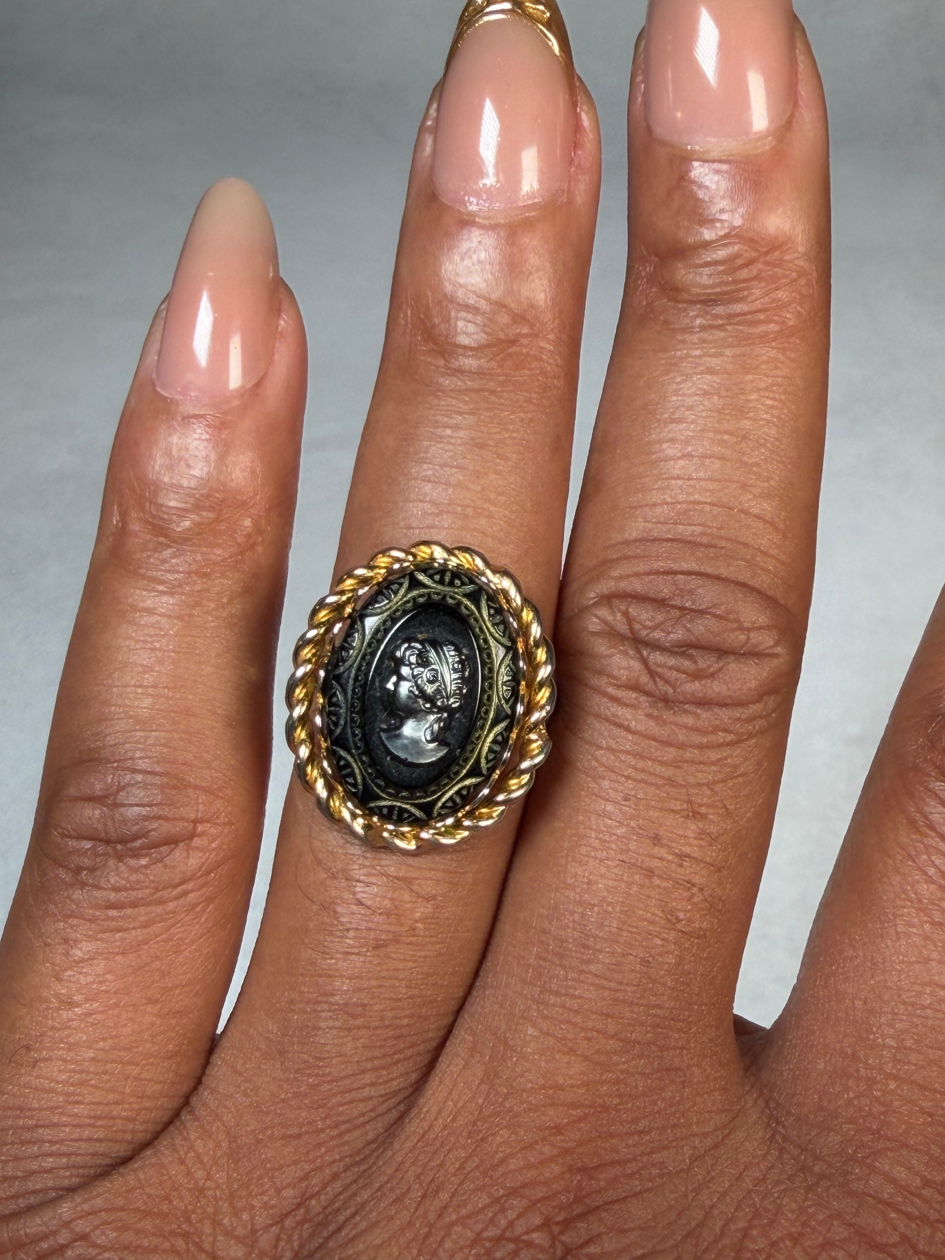 Black Glass Cameo Ring