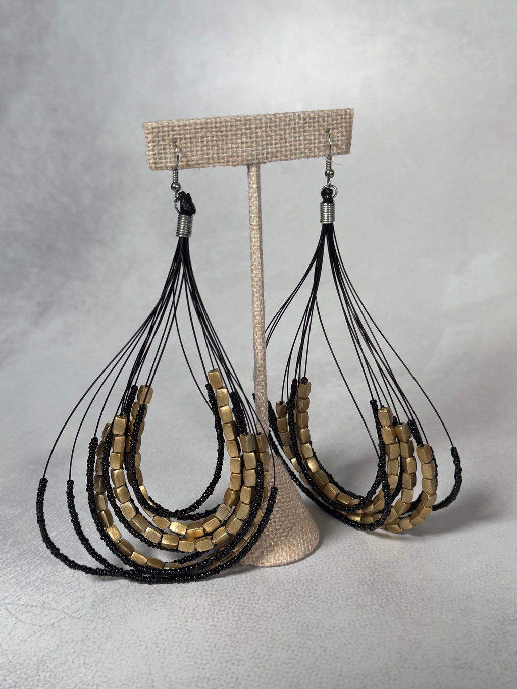 Black & Gold Cascade Loop Earrings