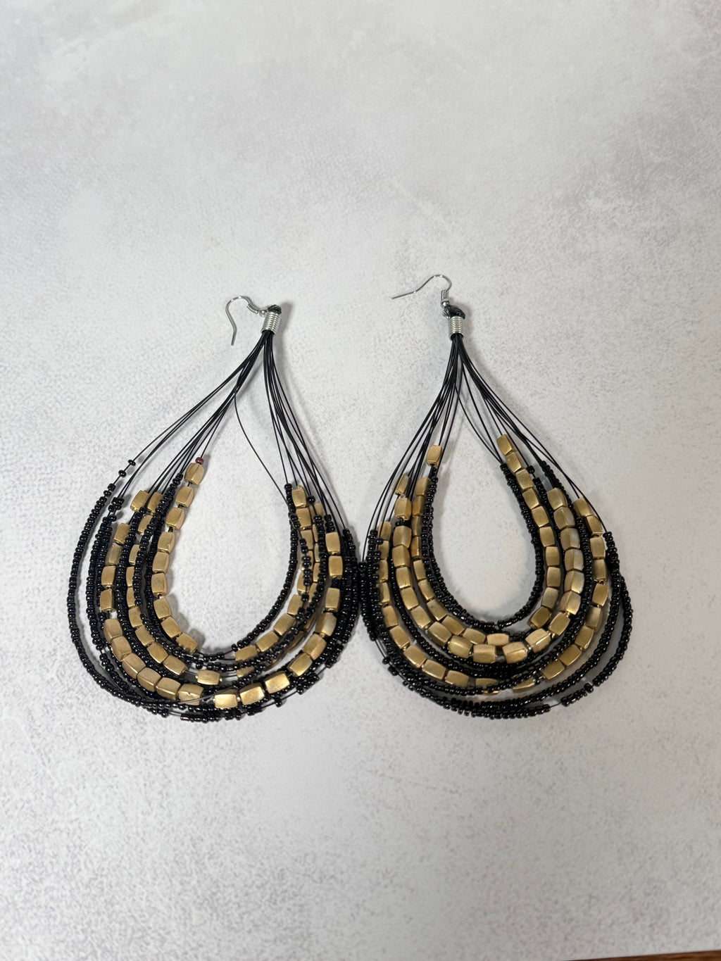 Black & Gold Cascade Loop Earrings