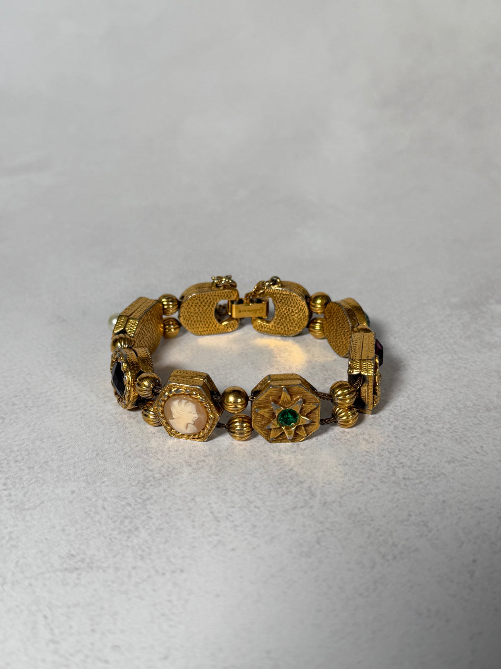 Goldette N.Y. Victorian Revival Charm Slide Bracelet