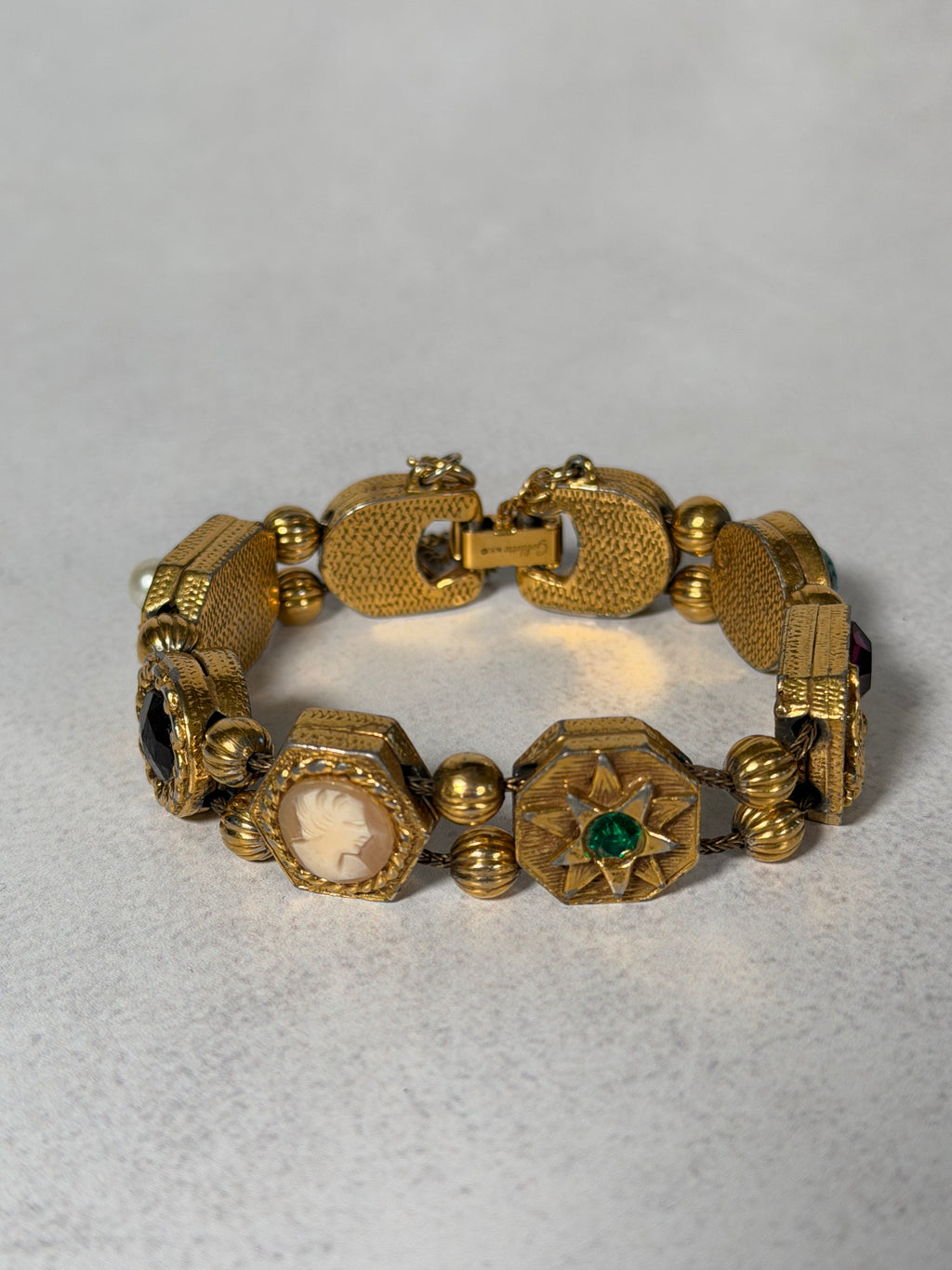Goldette N.Y. Victorian Revival Charm Slide Bracelet