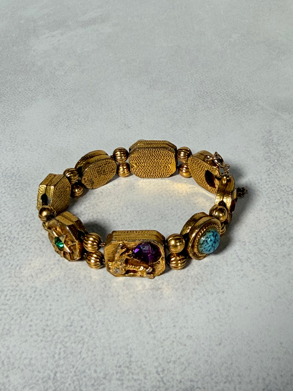 Goldette N.Y. Victorian Revival Charm Slide Bracelet