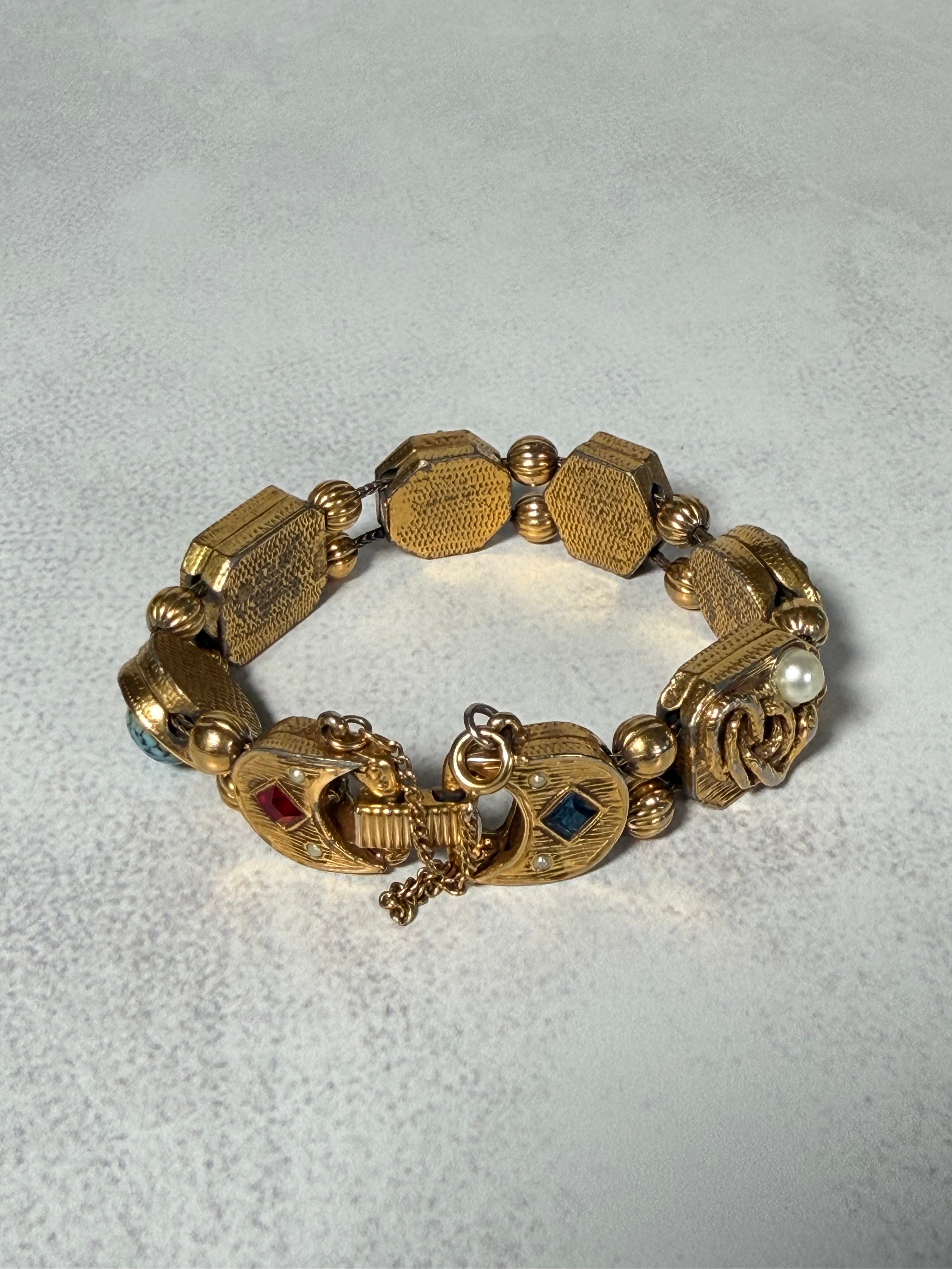 Goldette N.Y. Victorian Revival Charm Slide Bracelet