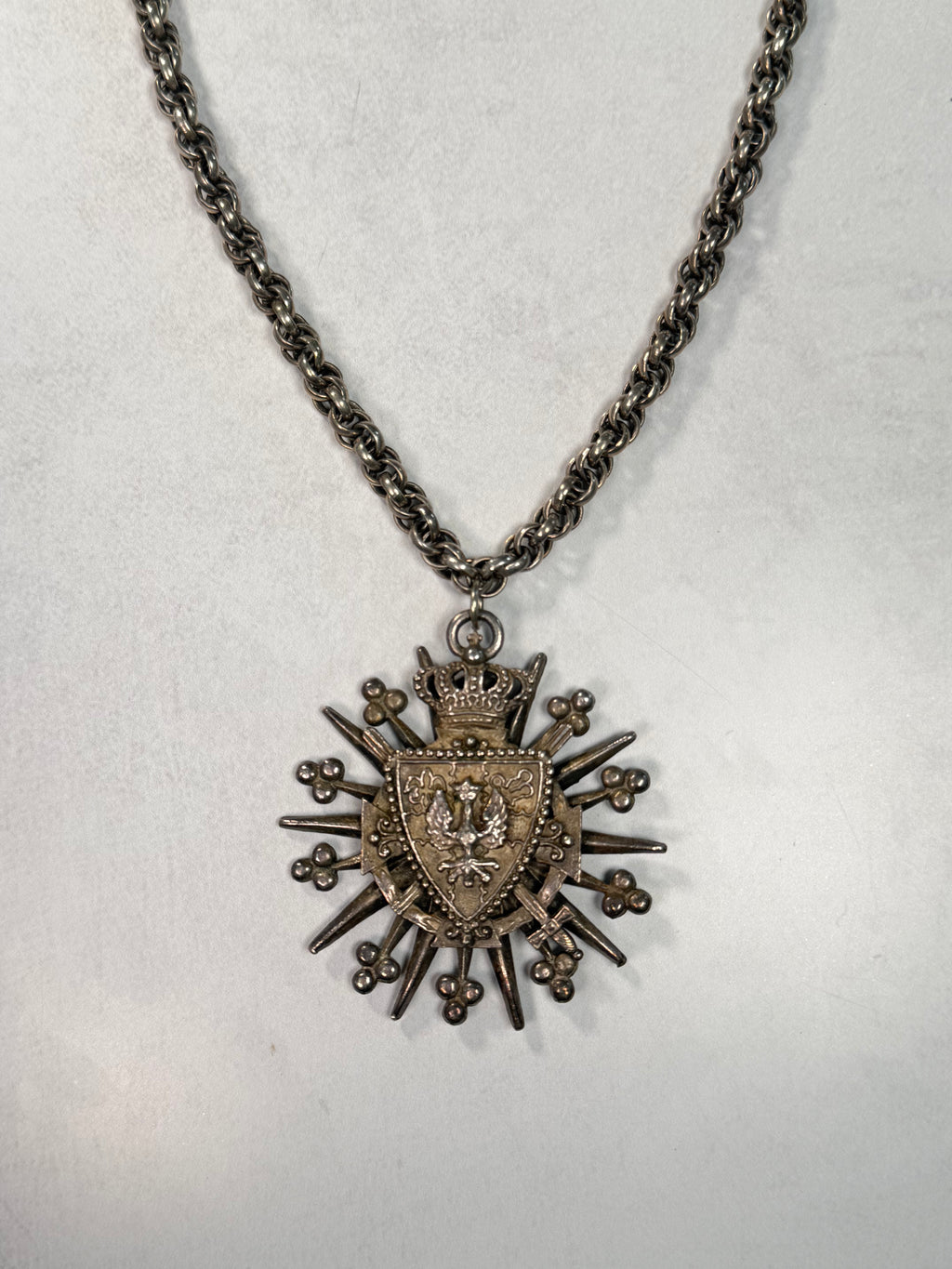 Archive Chain No. 005 — Coro Silver Tone Heraldic Pendant