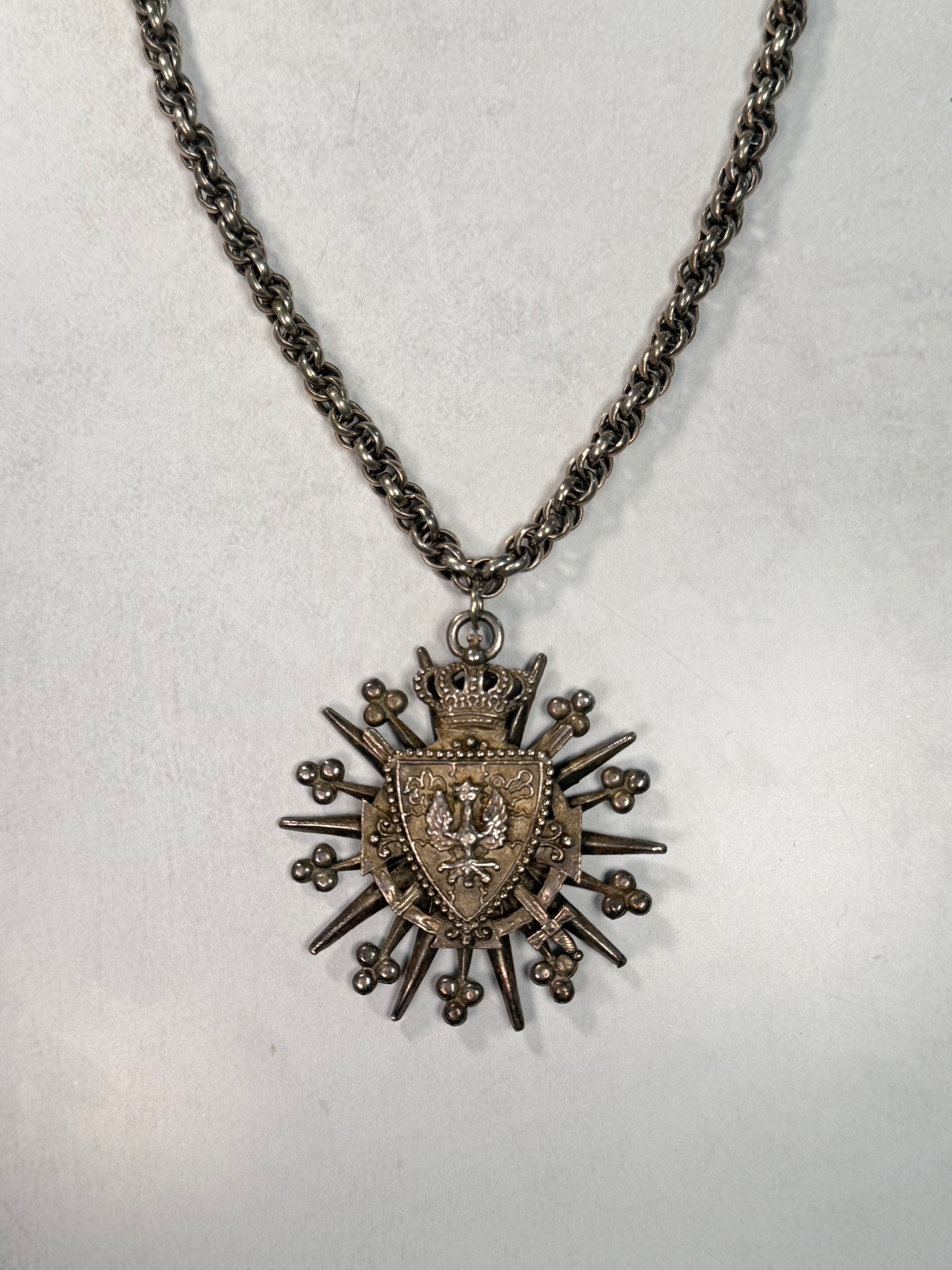 Archive Chain No. 005 — Coro Silver Tone Heraldic Pendant