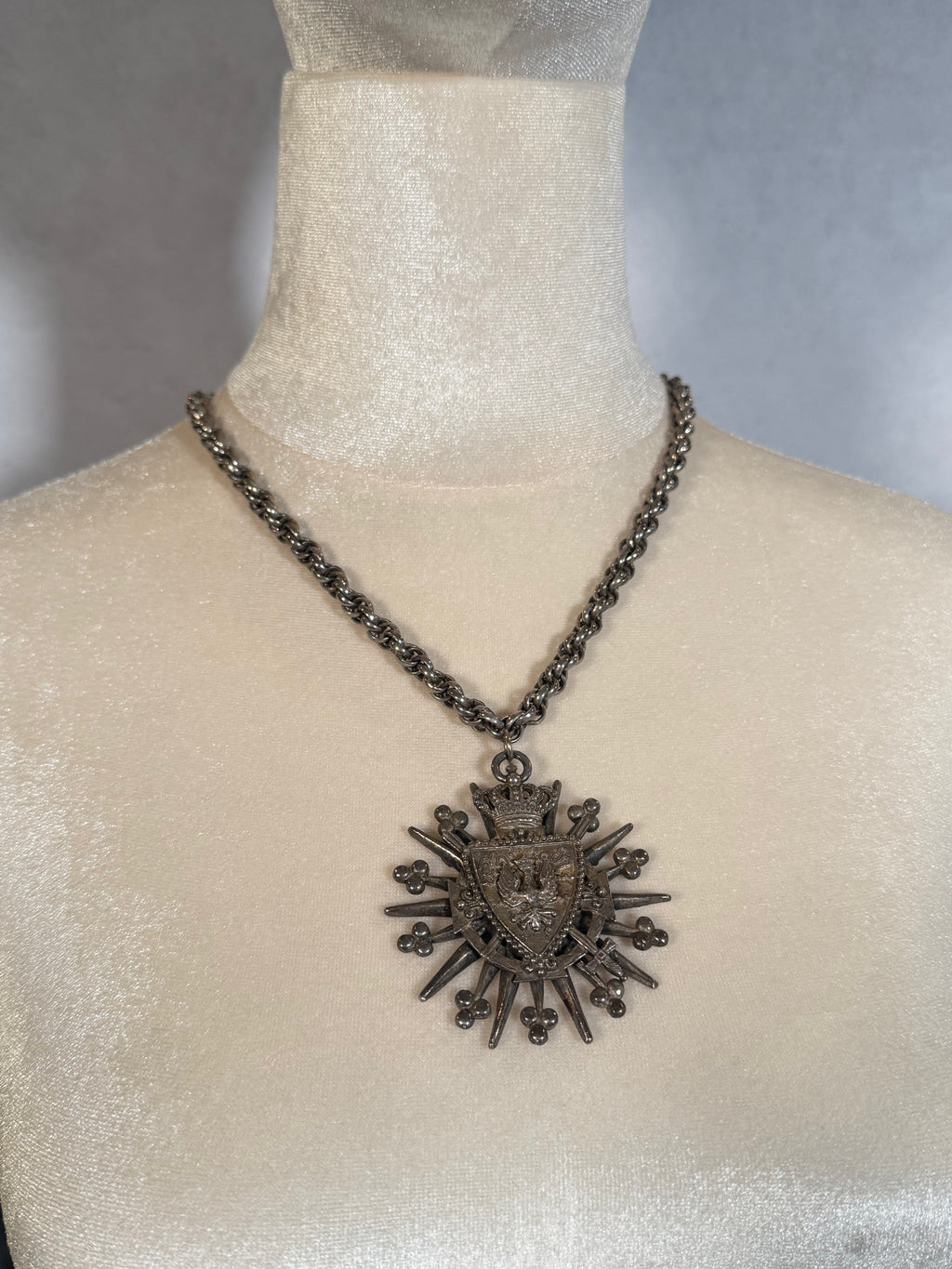 Archive Chain No. 005 — Coro Silver Tone Heraldic Pendant