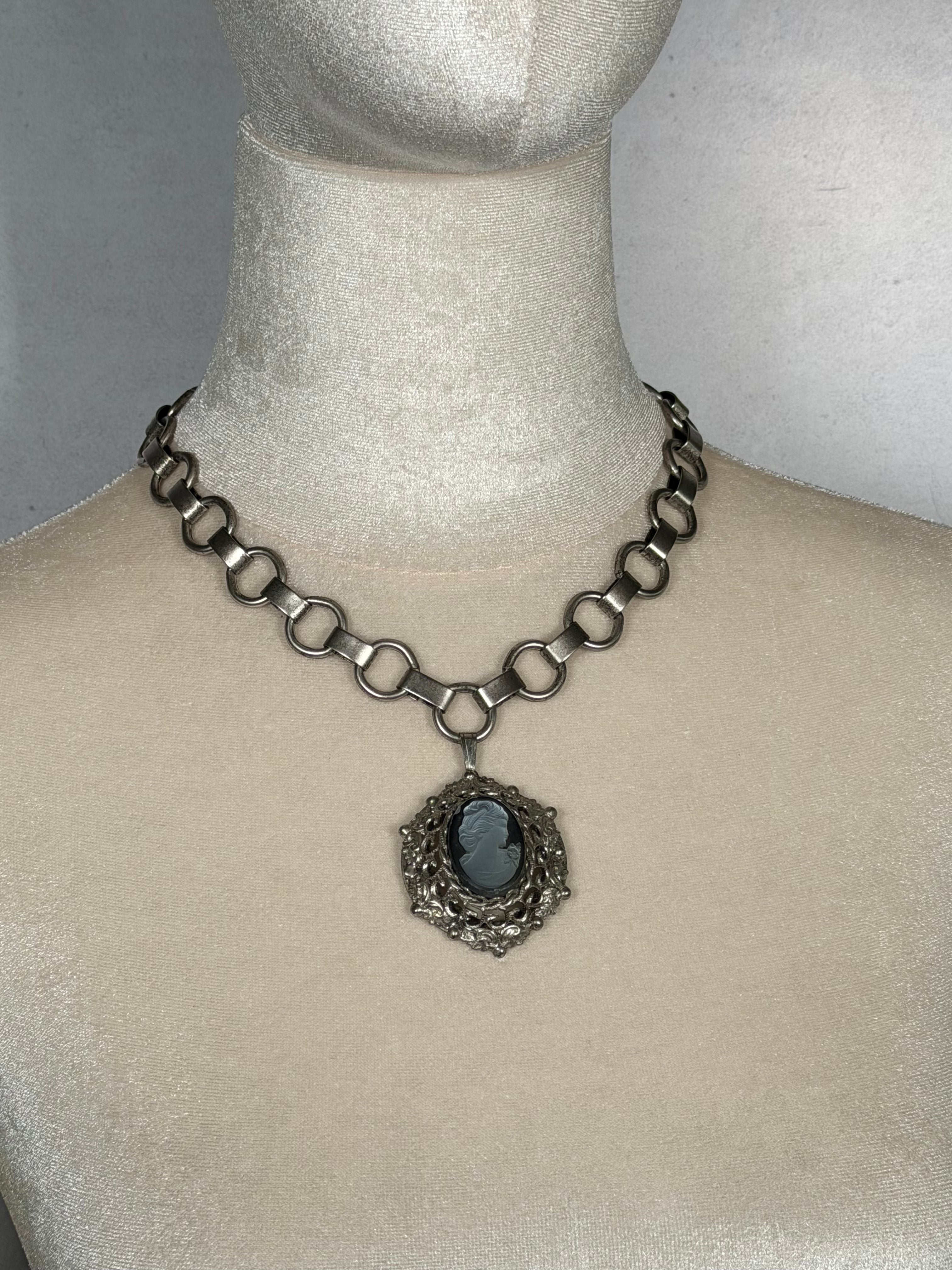 Archive Chain No. 011 — Whiting & Davis Chunky Iridescent Cameo Pendant