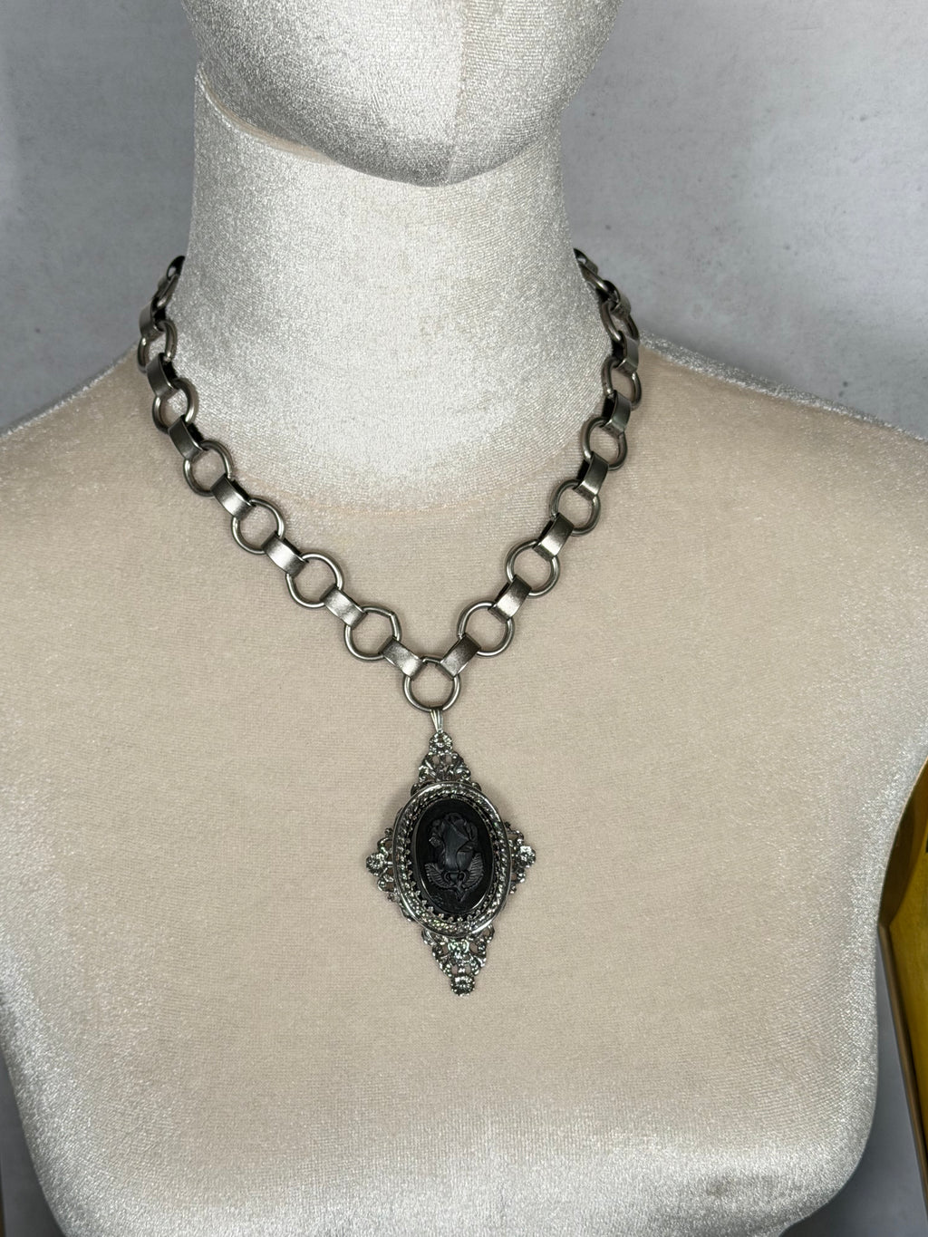 Archive Chain No. 004 — Whiting & Davis Black Rose Cameo Pendant