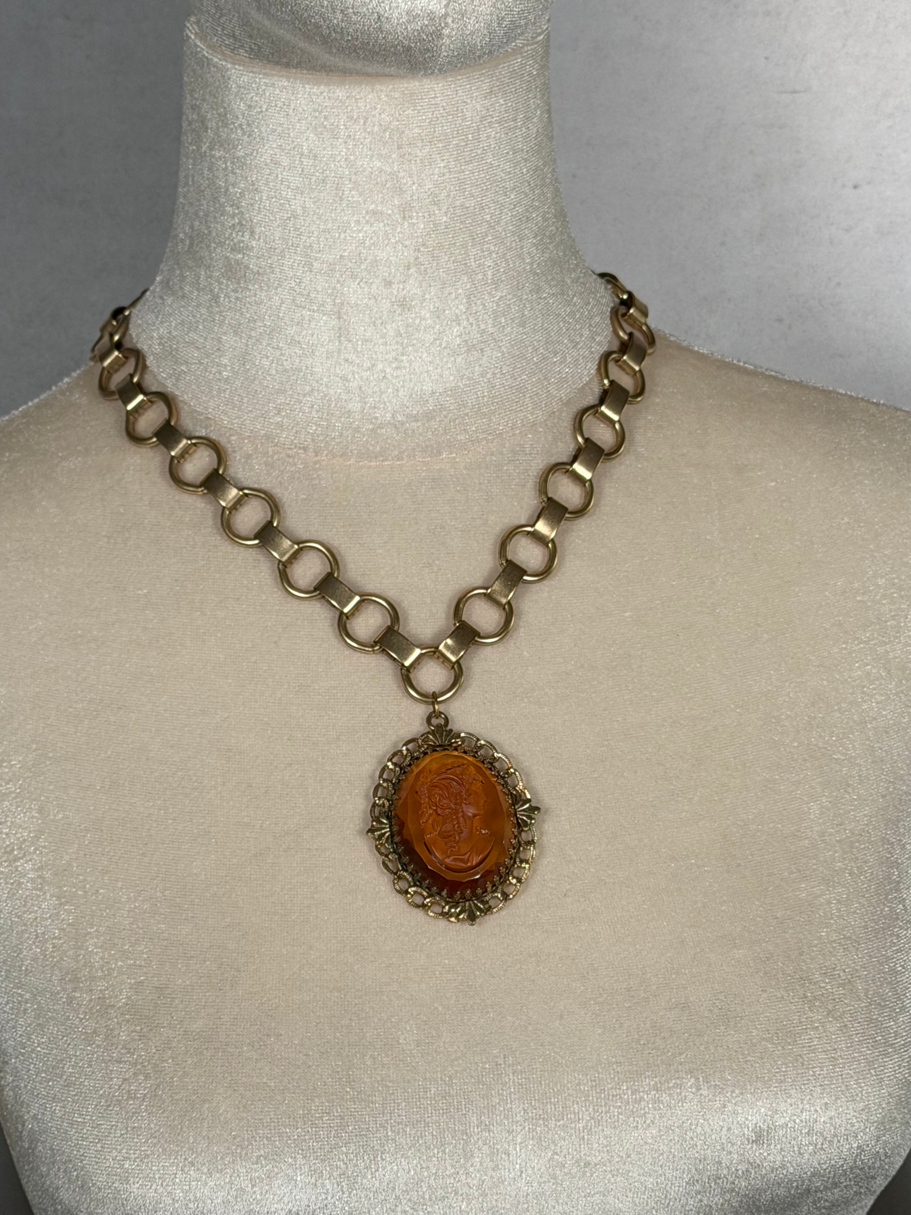 Archive Chain No. 006 — Whiting & Davis Amber Glass Cameo