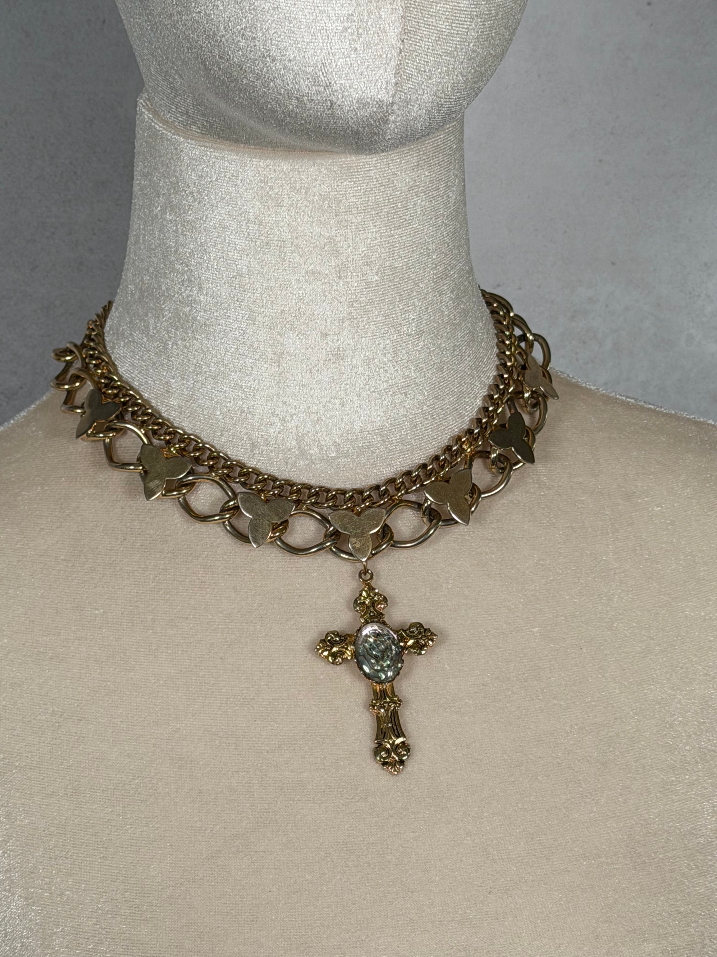 Abalone Cross Flower Chain Choker