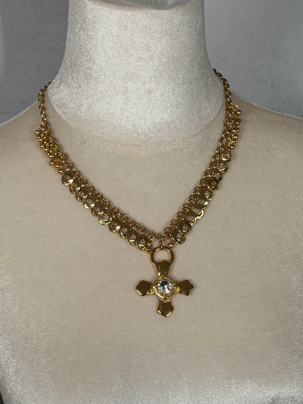 Heritage Crystal Cross Necklace (Gold)