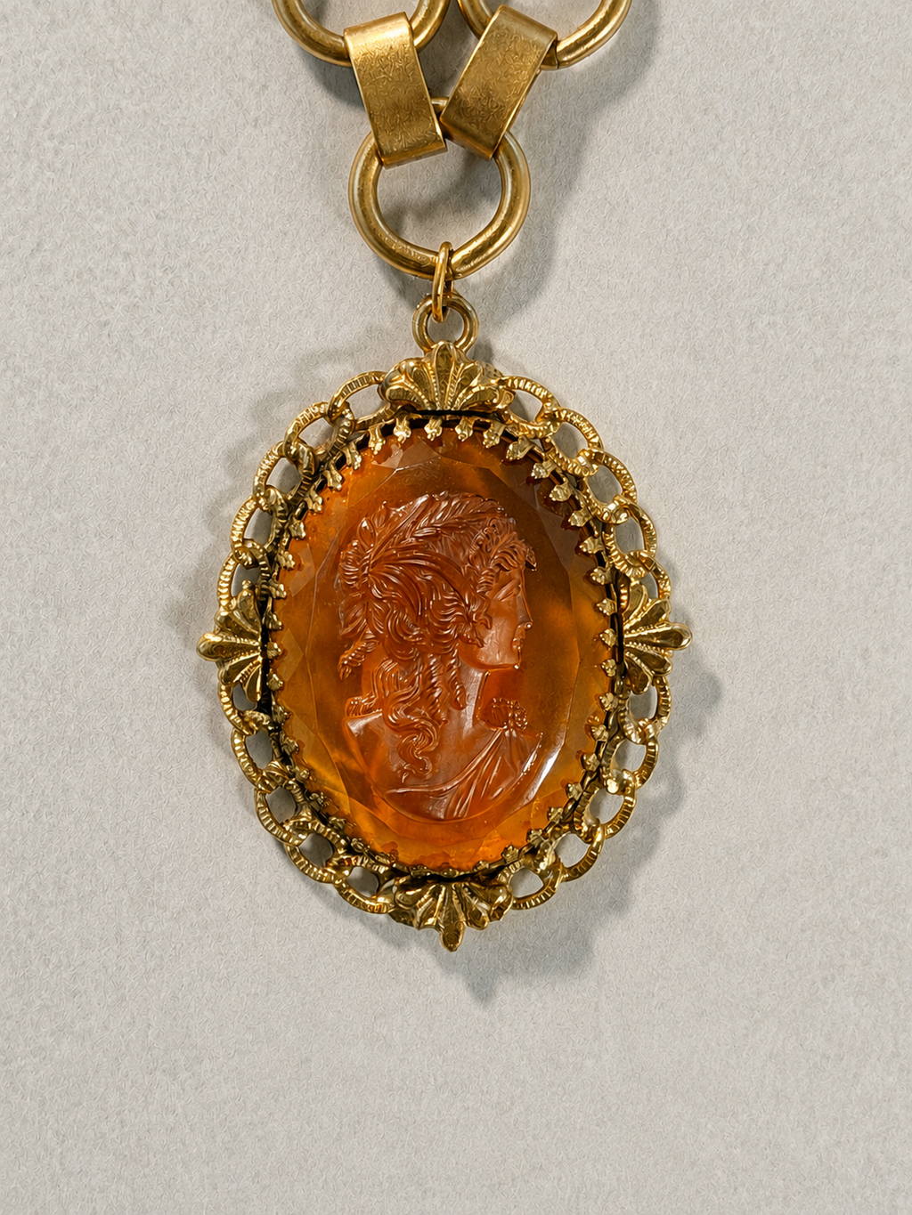 Archive Chain No. 006 — Whiting & Davis Amber Glass Cameo