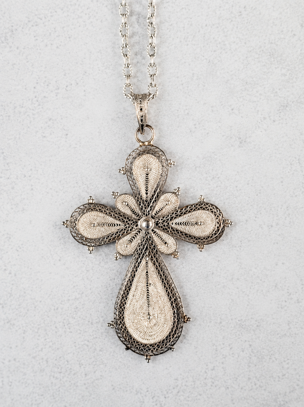 Large Silver Filigree Cross Necklace