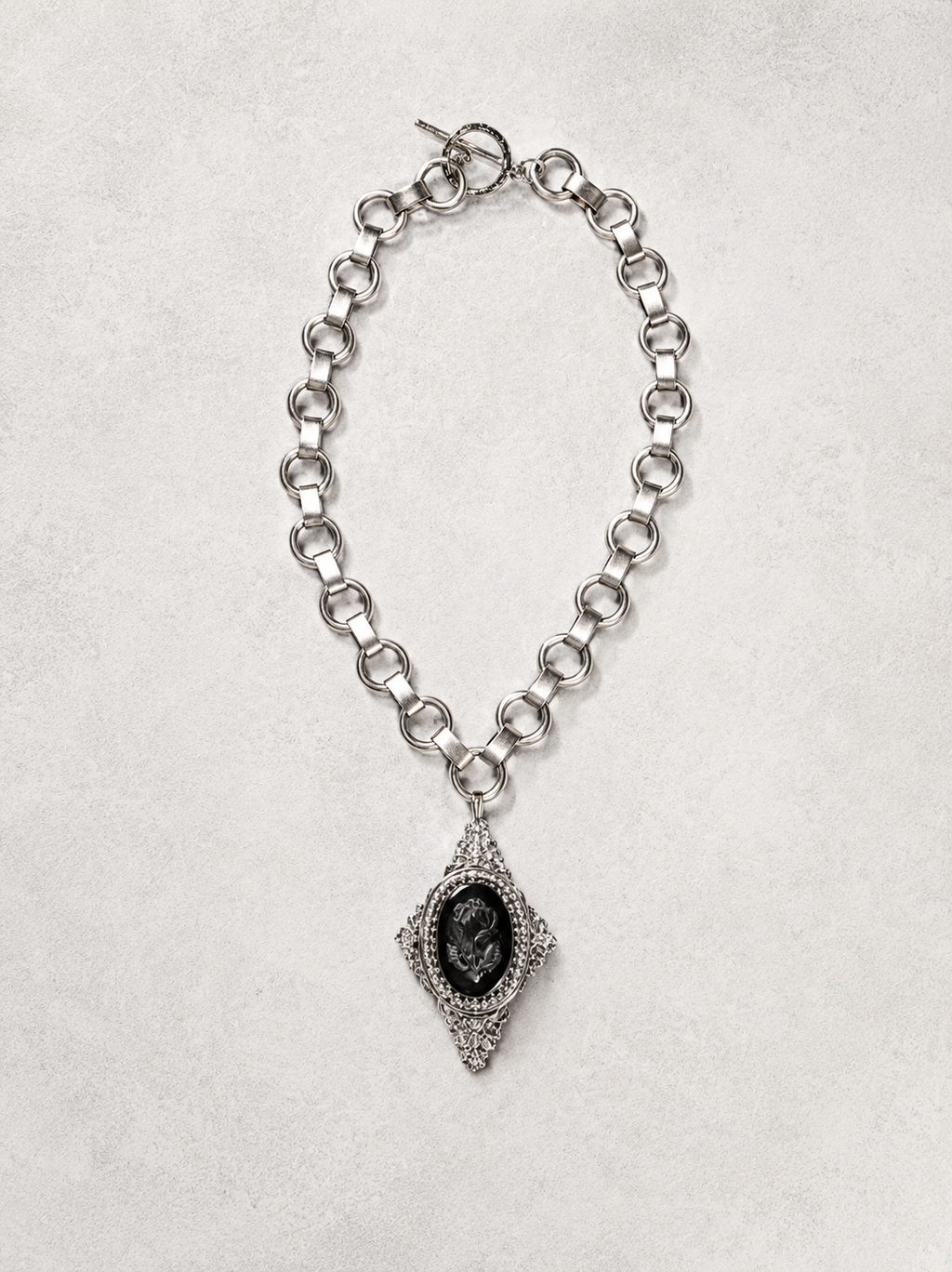 Archive Chain No. 004 — Whiting & Davis Black Rose Cameo Pendant