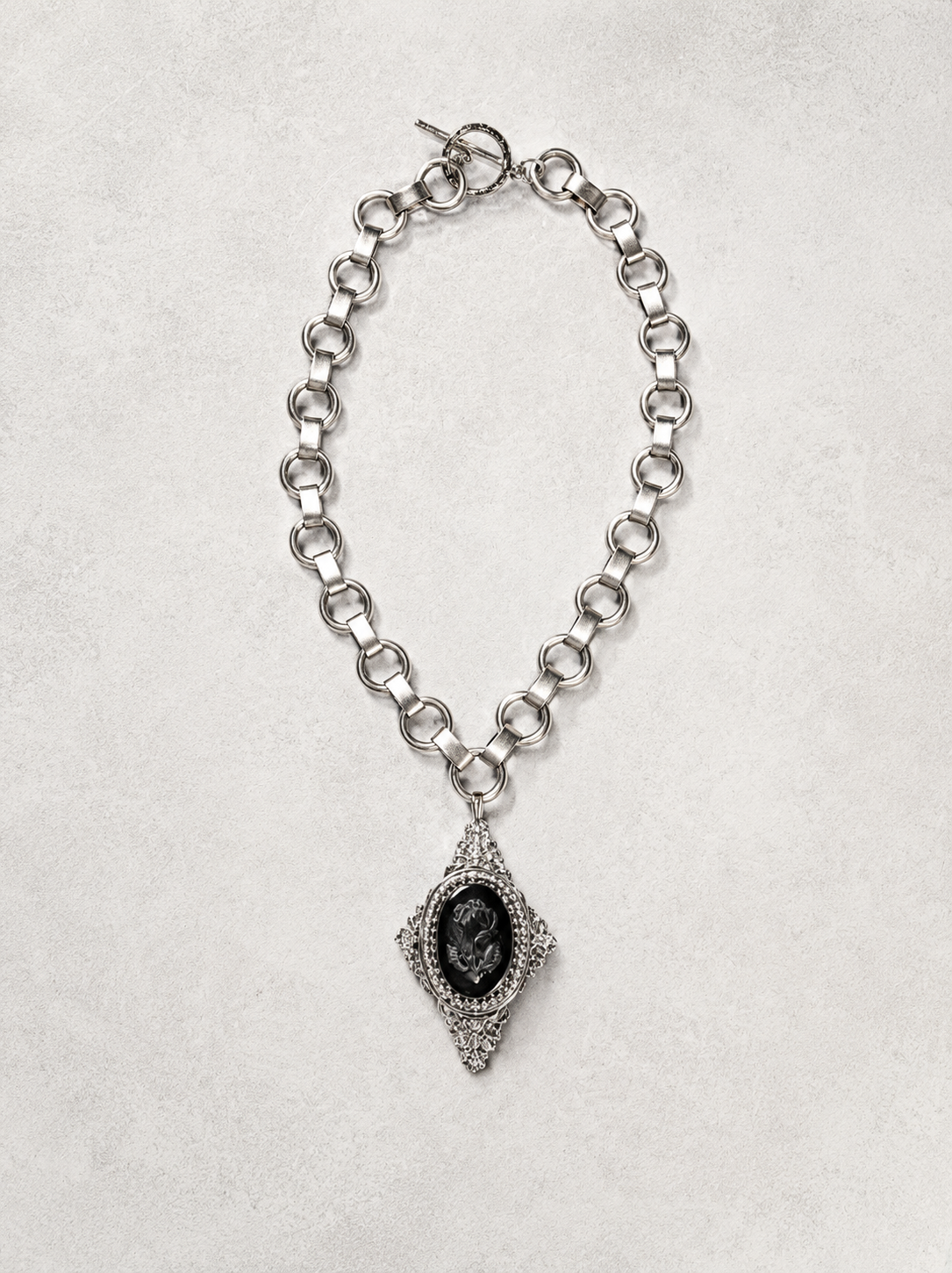Archive Chain No. 004 — Whiting & Davis Black Rose Cameo Pendant
