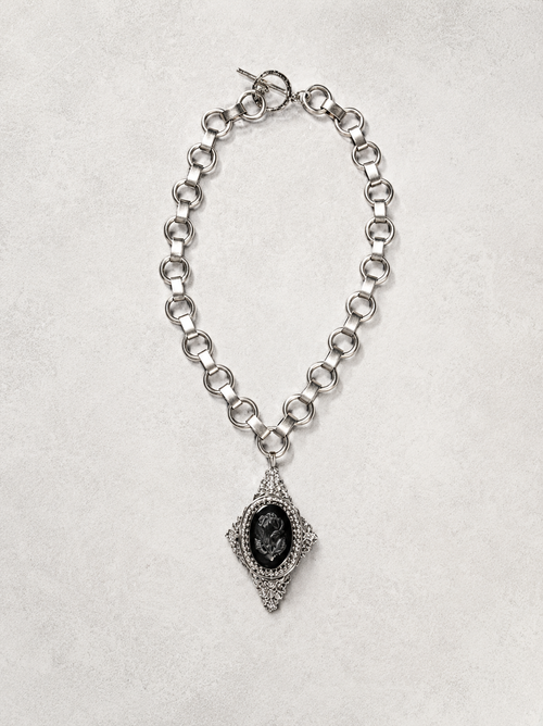 Archive Chain No. 004 — Whiting & Davis Black Rose Cameo Pendant